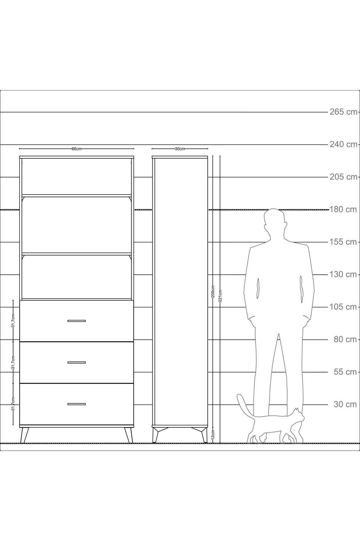 Arges Dolap 3 Raflı 3 Çekmeceli 88x30x221 - S30M135V2A