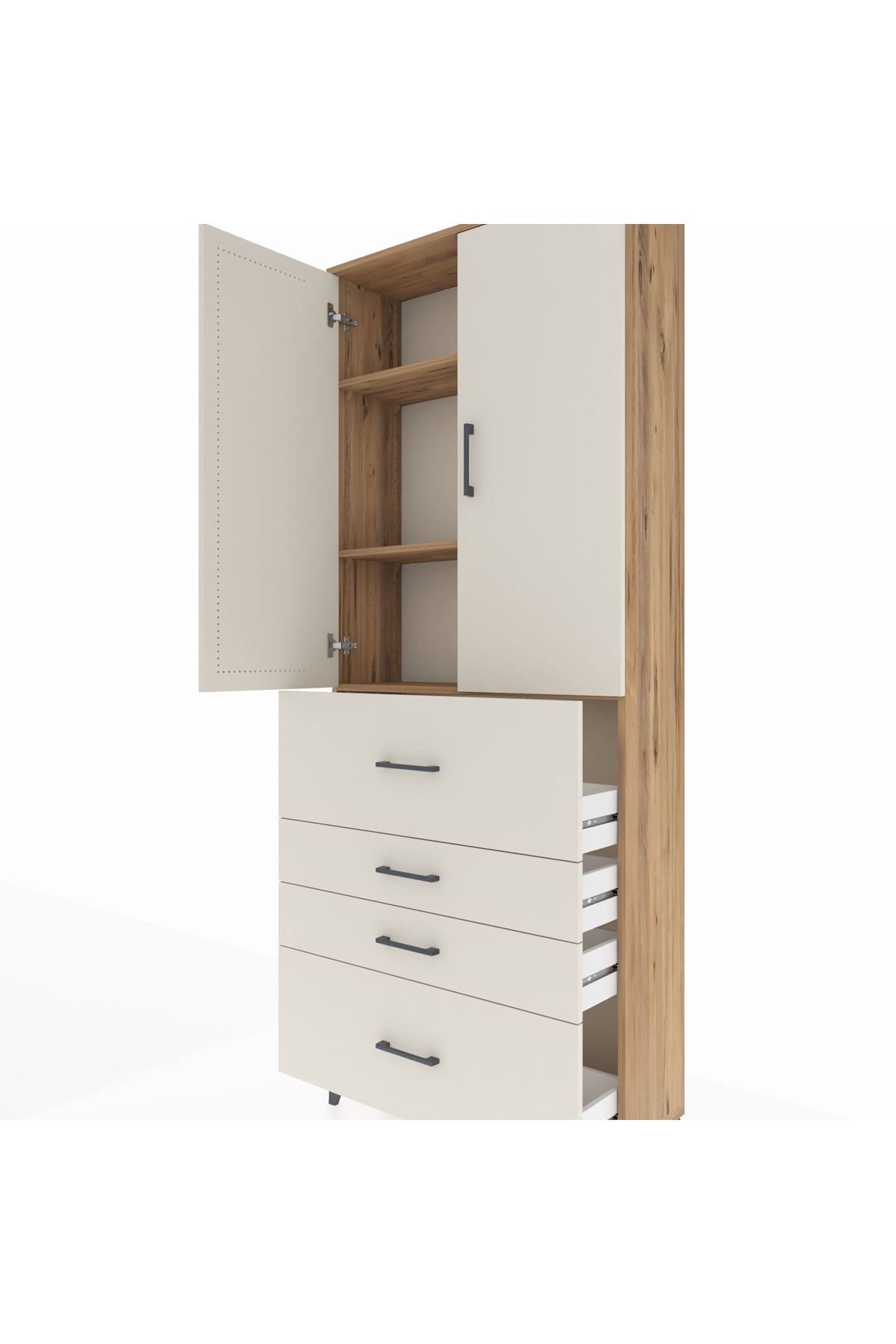 Arges Dolap 3 Raflı 4 Çekmeceli 2 Kapaklı 88x30x221 - S30M136V7A