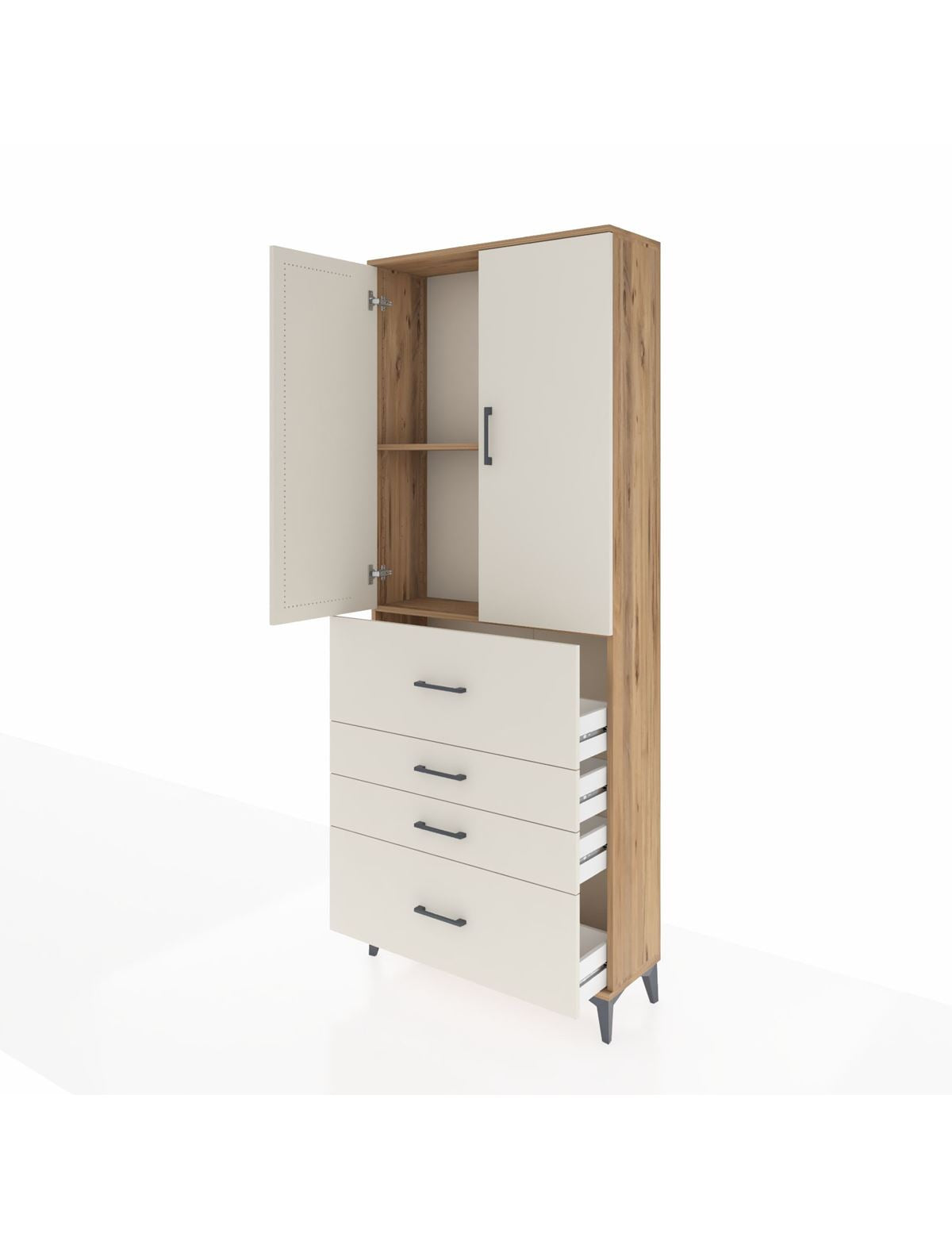 Arges Dolap 2 Raflı 4 Çekmeceli 2 Kapaklı 88x30x221 - S30M137V7A