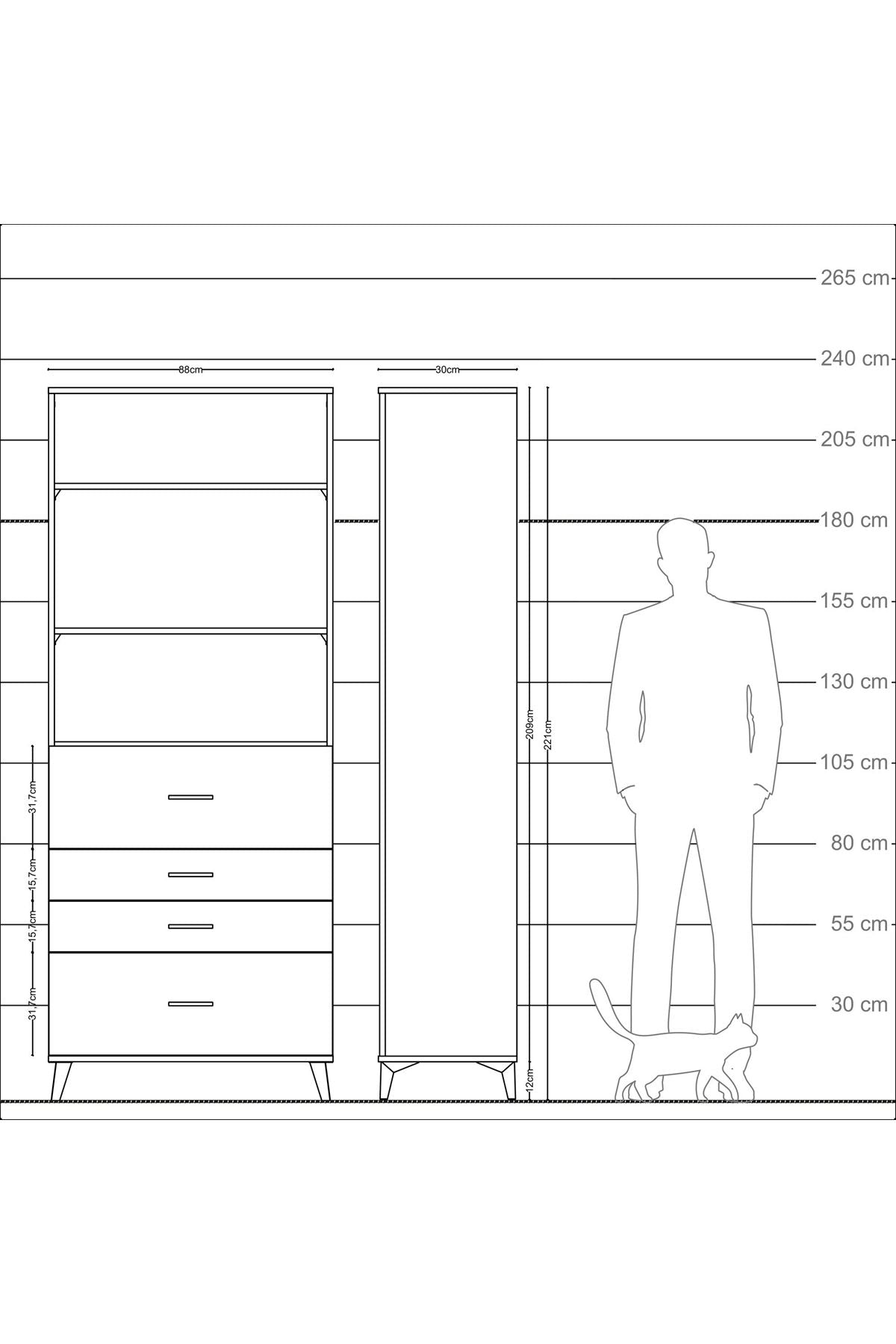 Arges Dolap 3 Raflı 4 Çekmeceli 88x30x221 - S30M138V9A