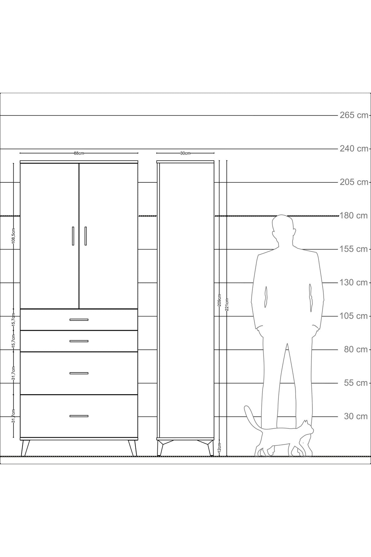 Arges Dolap 3 Raflı 4 Çekmeceli 2 Kapaklı 88x30x221 - S30M139V3A