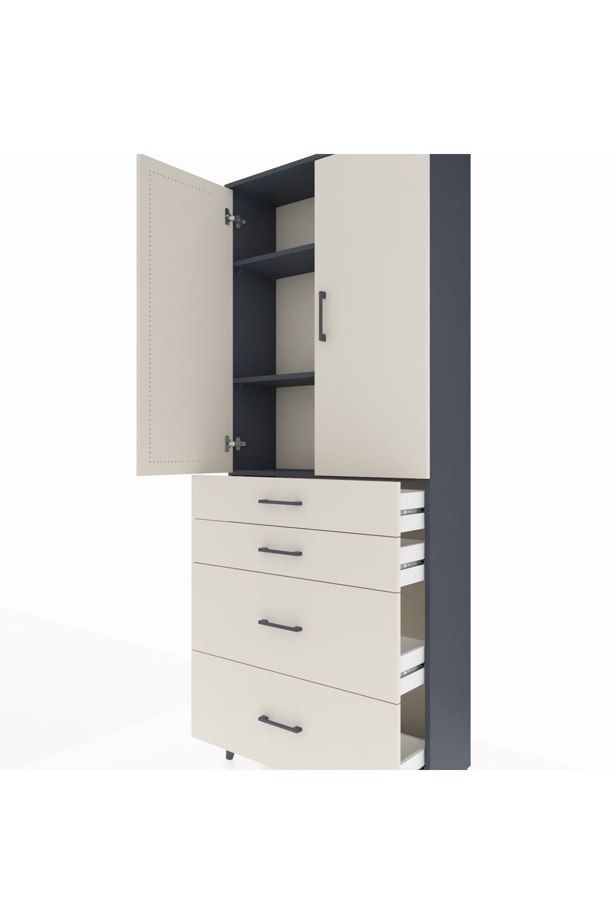 Arges Dolap 3 Raflı 4 Çekmeceli 2 Kapaklı 88x30x221 - S30M139V4A