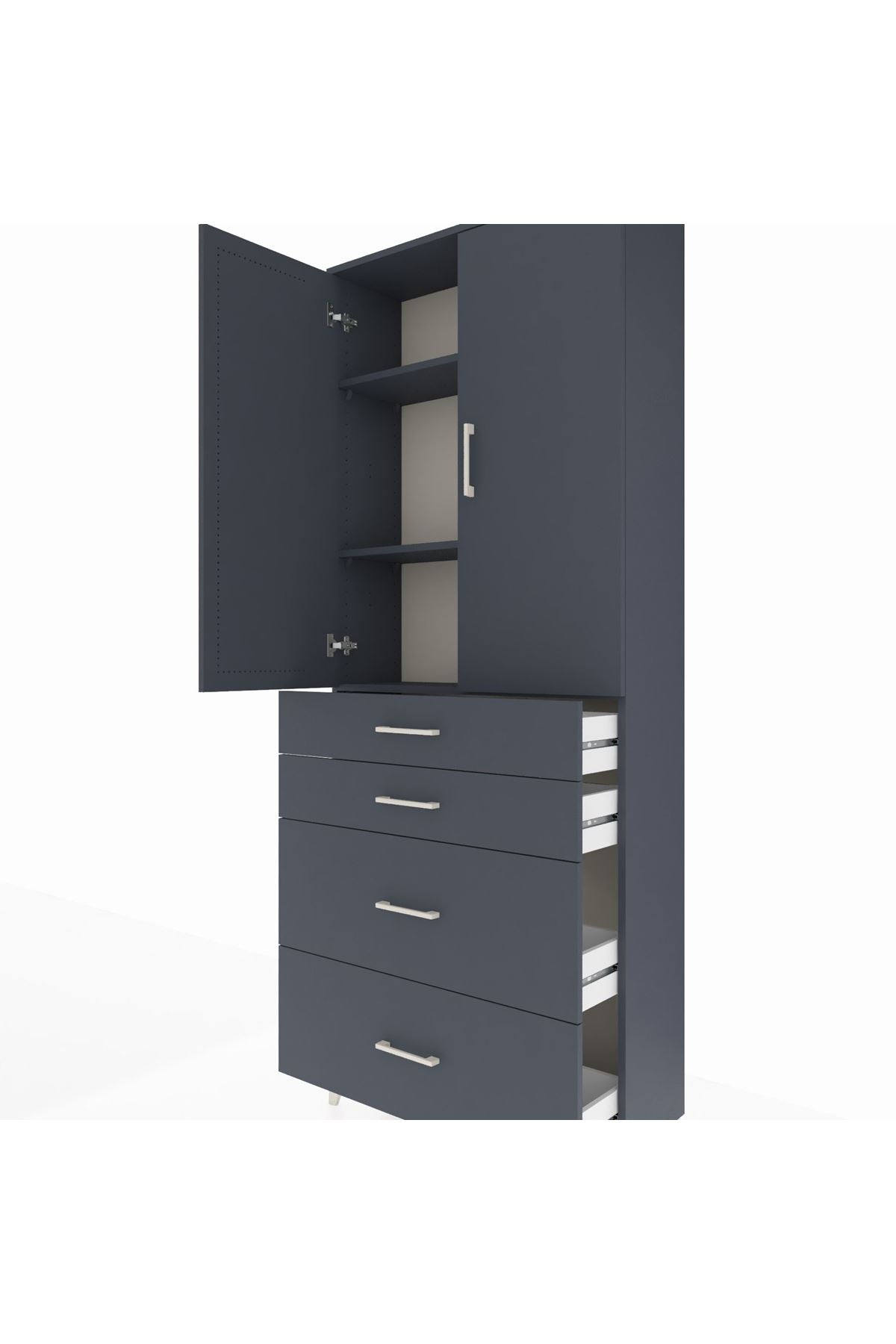 Arges Dolap 3 Raflı 4 Çekmeceli 2 Kapaklı 88x30x221 - S30M139V5A