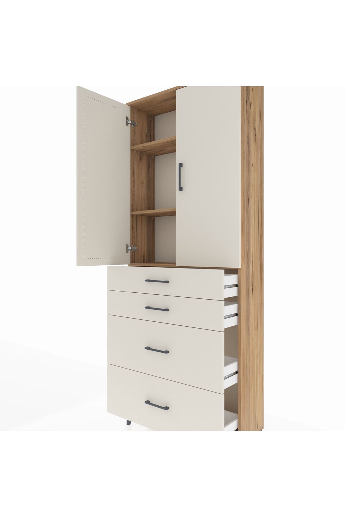 Arges Dolap 3 Raflı 4 Çekmeceli 2 Kapaklı 88x30x221 - S30M139V7A
