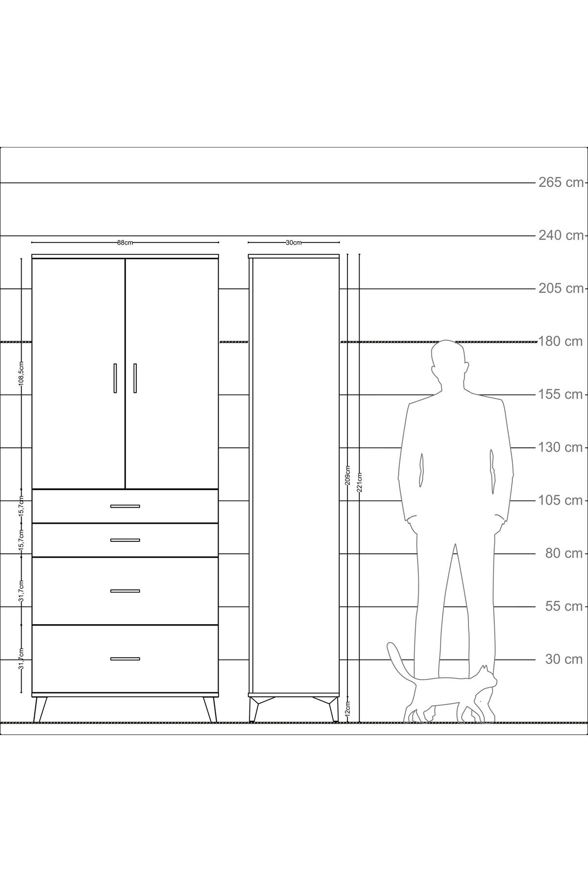 Arges Dolap 2 Raflı 4 Çekmeceli 2 Kapaklı 88x30x221 - S30M140V5A