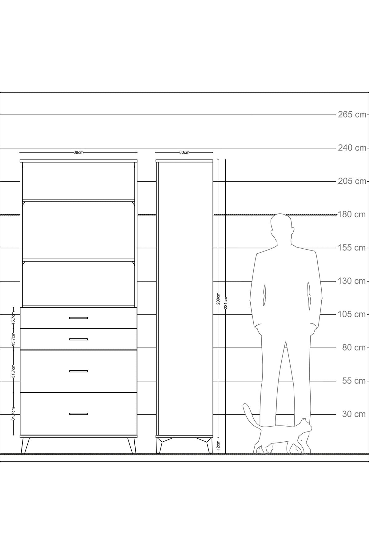 Arges Dolap 3 Raflı 4 Çekmeceli 88x30x221 - S30M141V4A