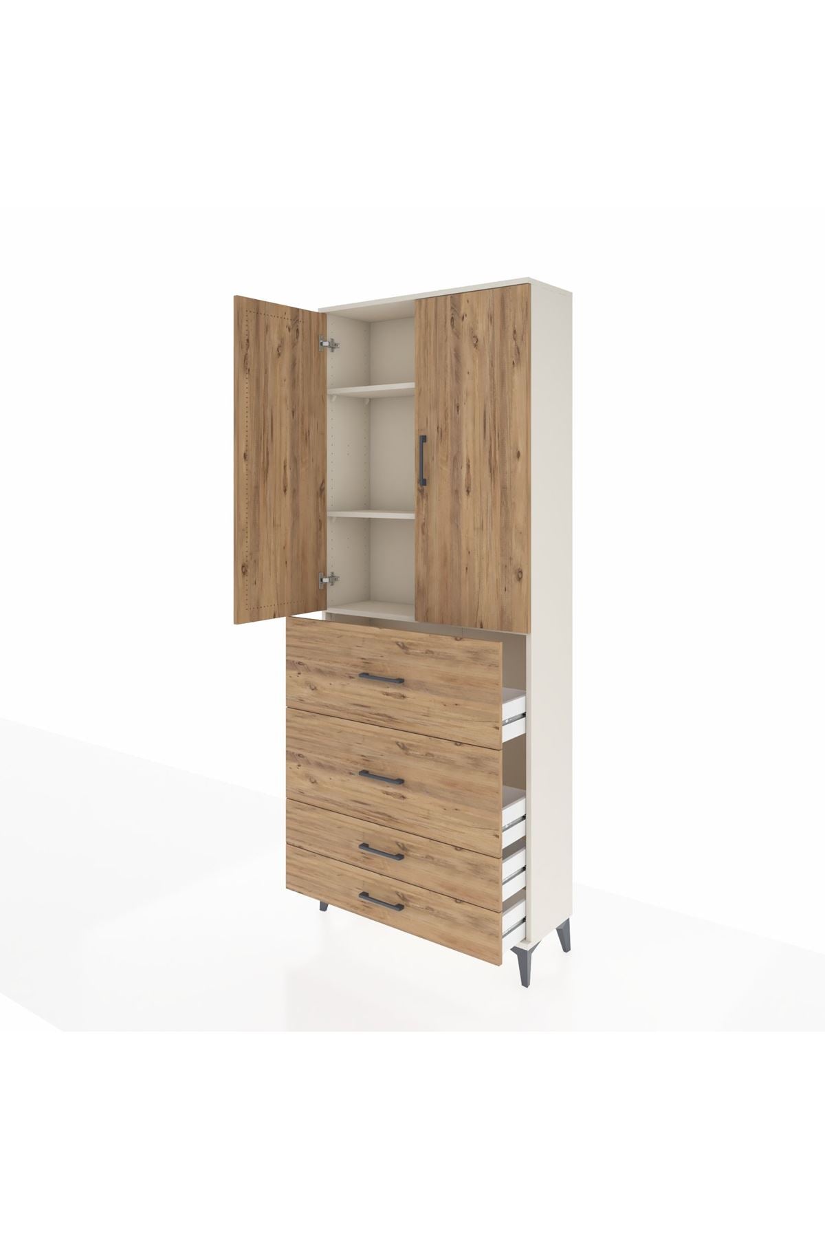 Arges Dolap 3 Raflı 4 Çekmeceli 2 Kapaklı 88x30x221 - S30M142V3A