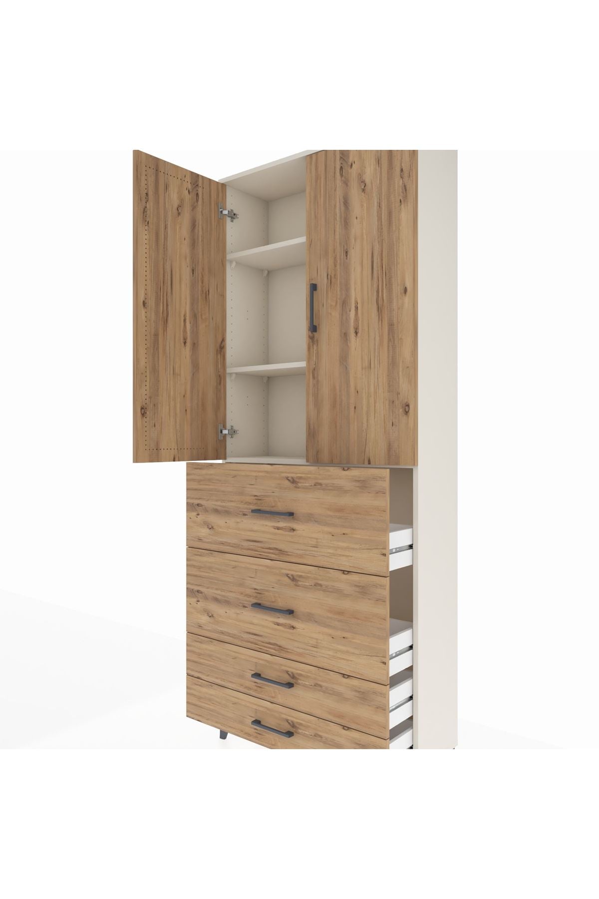 Arges Dolap 3 Raflı 4 Çekmeceli 2 Kapaklı 88x30x221 - S30M142V3A