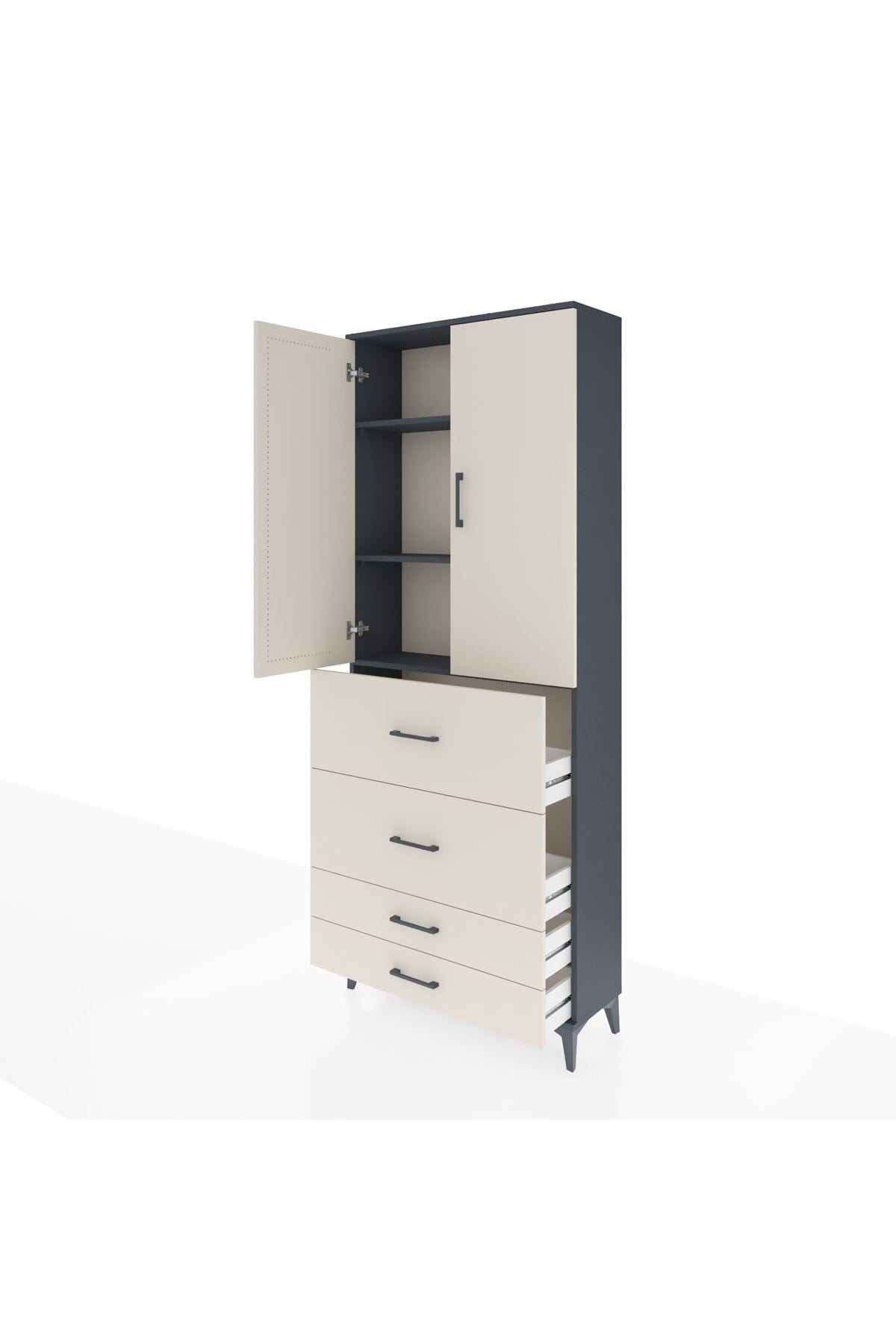 Arges Dolap 3 Raflı 4 Çekmeceli 2 Kapaklı 88x30x221 - S30M142V4A