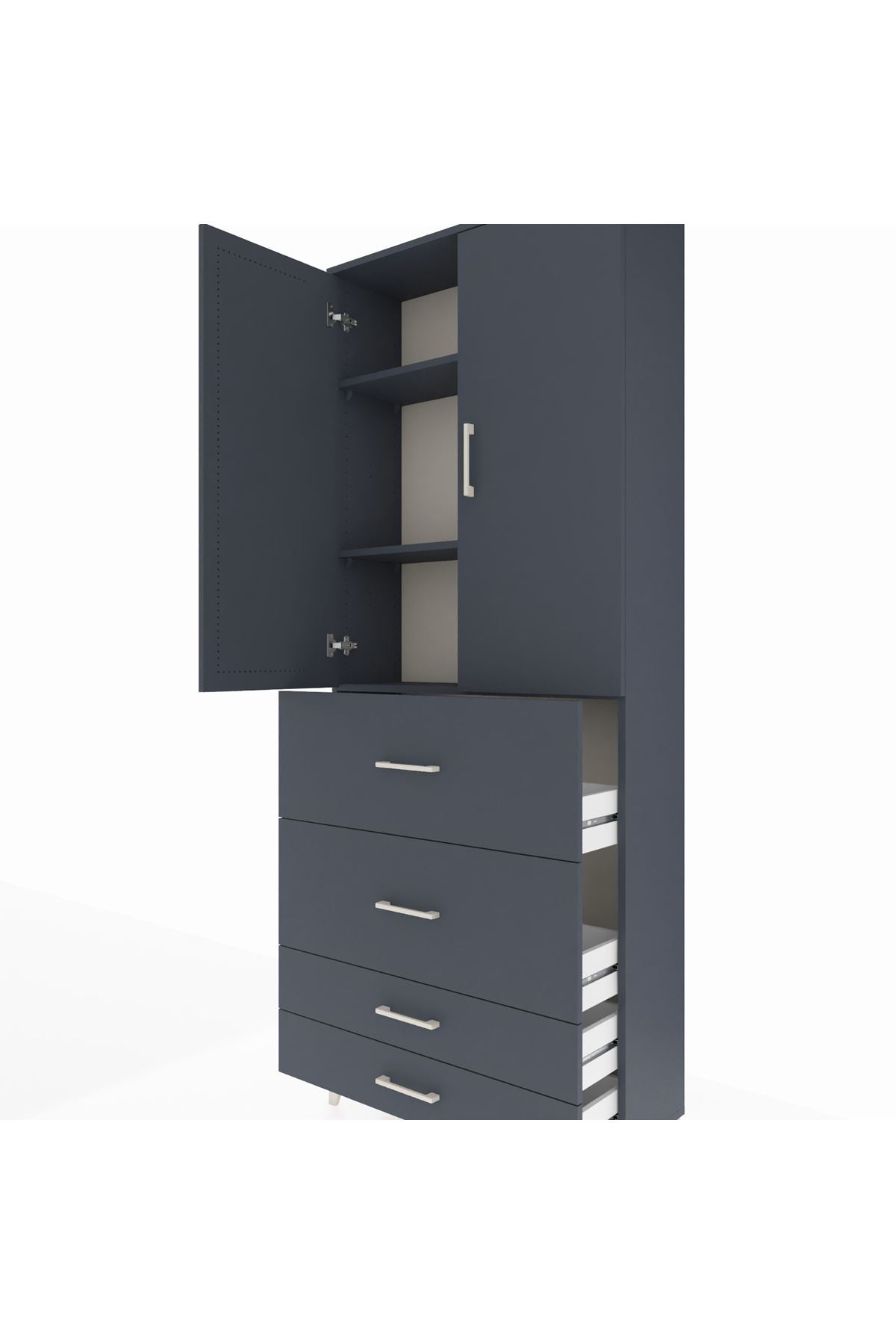 Arges Dolap 3 Raflı 4 Çekmeceli 2 Kapaklı 88x30x221 - S30M142V5A