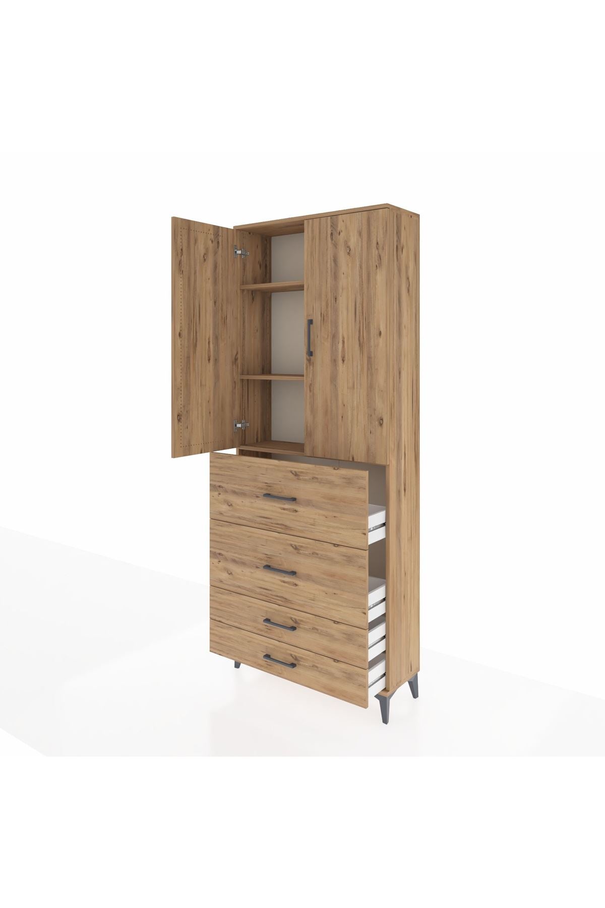 Arges Dolap 3 Raflı 4 Çekmeceli 2 Kapaklı 88x30x221 - S30M142V9A