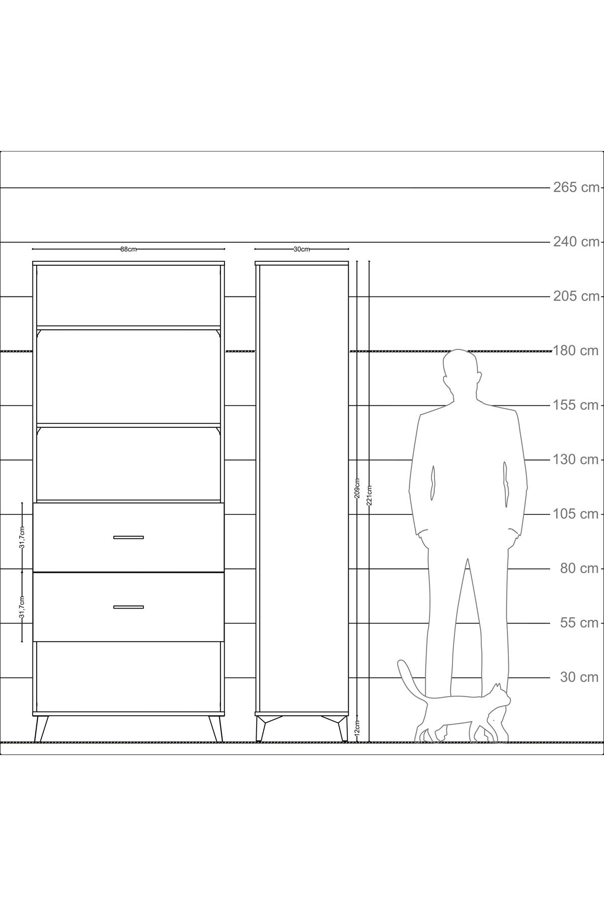 Arges Dolap 3 Raflı 2 Çekmeceli 88x30x221 - S30M147V8A