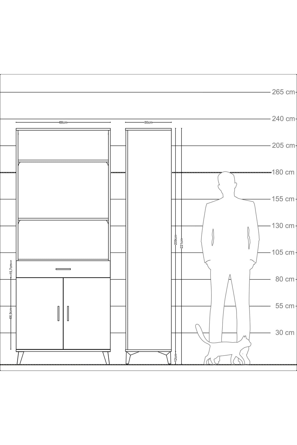 Arges Dolap 4 Raflı Tek Çekmeceli 2 Kapaklı 88x30x221 - S30M149V9A