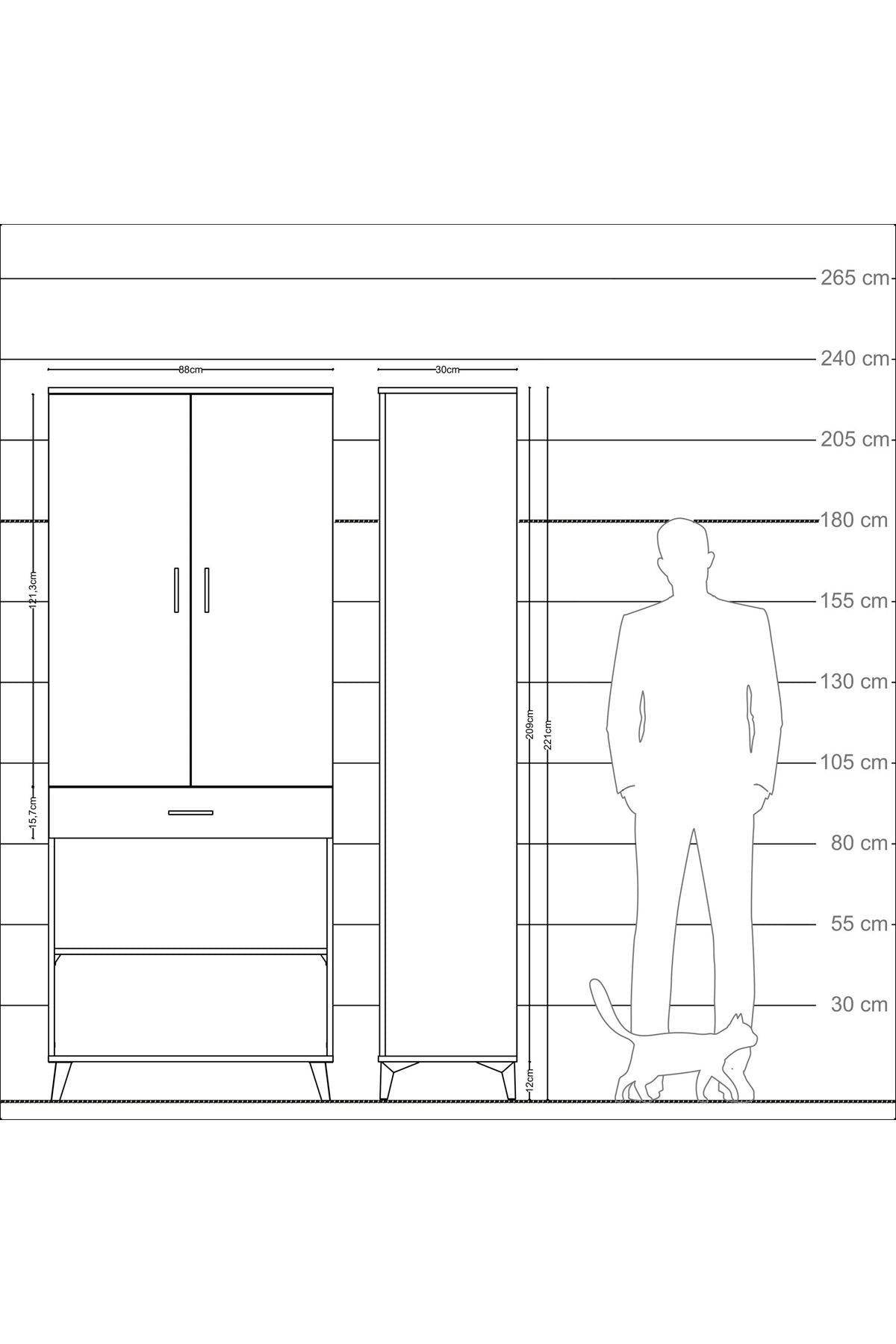 Arges Dolap 4 Raflı Tek Çekmeceli 2 Kapaklı 88x30x221 - S30M150V9A
