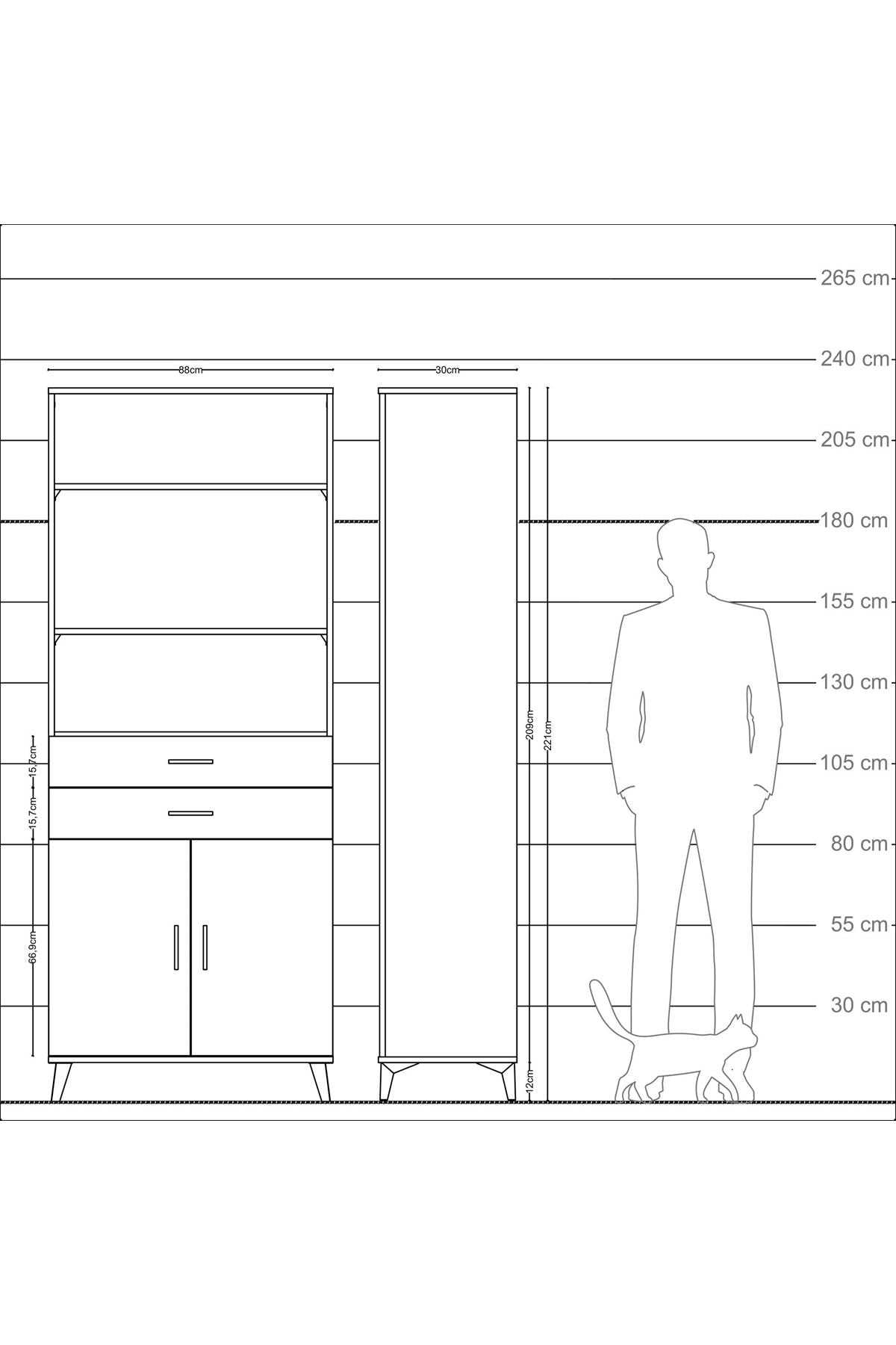 Arges Dolap 4 Raflı 2 Çekmeceli 2 Kapaklı 88x30x221 - S30M152V9A
