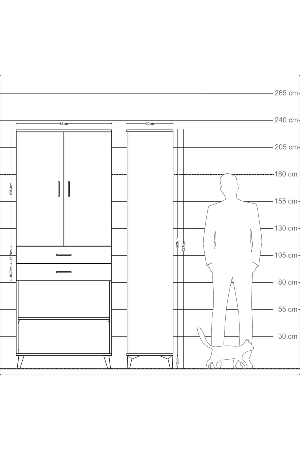 Arges Dolap 4 Raflı 2 Çekmeceli 2 Kapaklı 88x30x221 - S30M153V9A