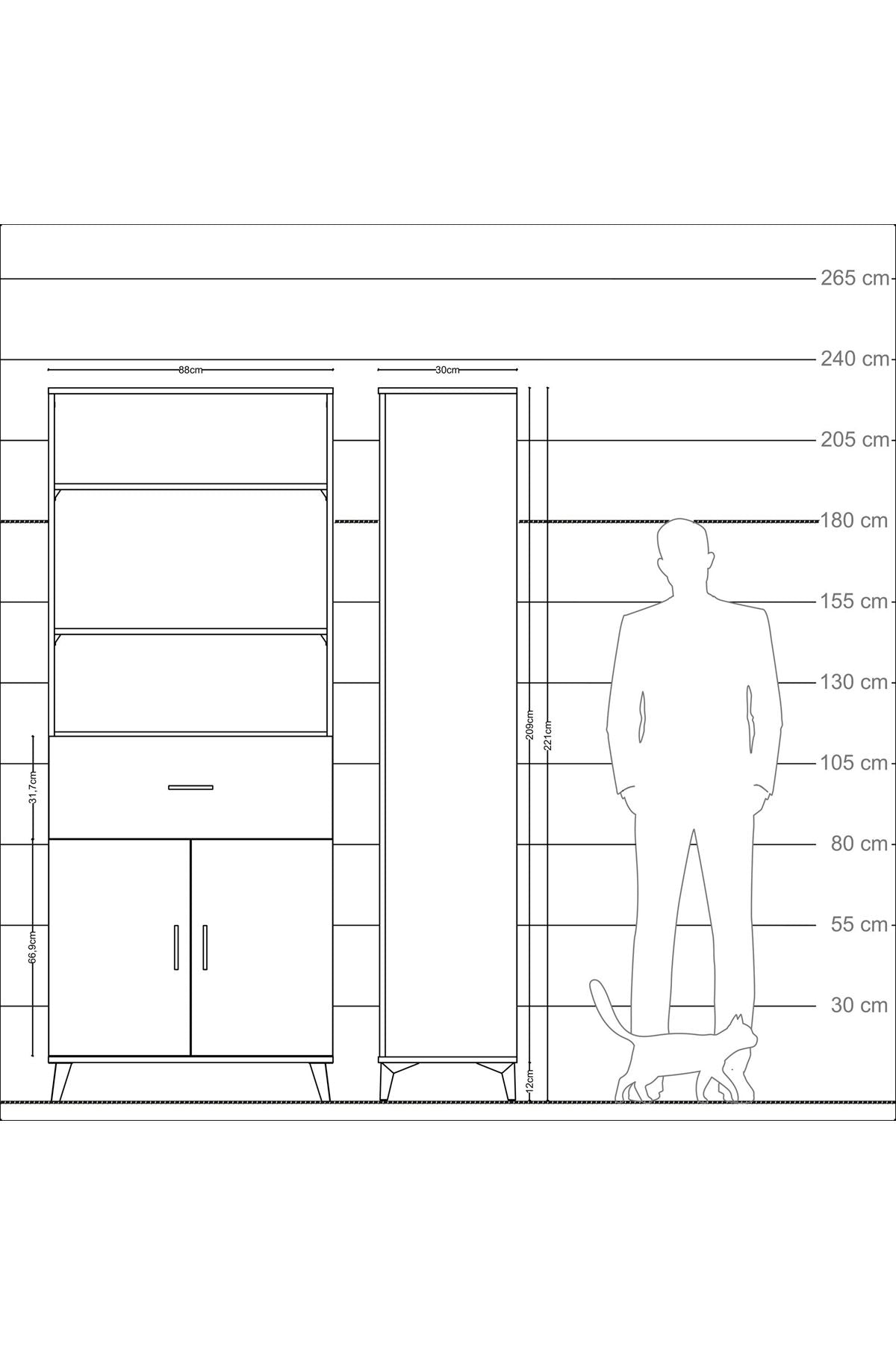 Arges Dolap 4 Raflı Tek Çekmeceli 2 Kapaklı 88x30x221 - S30M155V8A