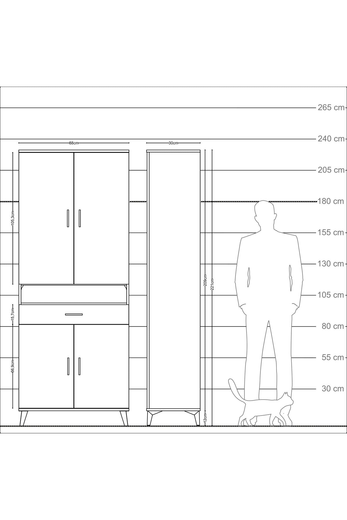 Arges Dolap 5 Raflı Tek Çekmeceli 4 Kapaklı 88x30x221 - S30M160V6A