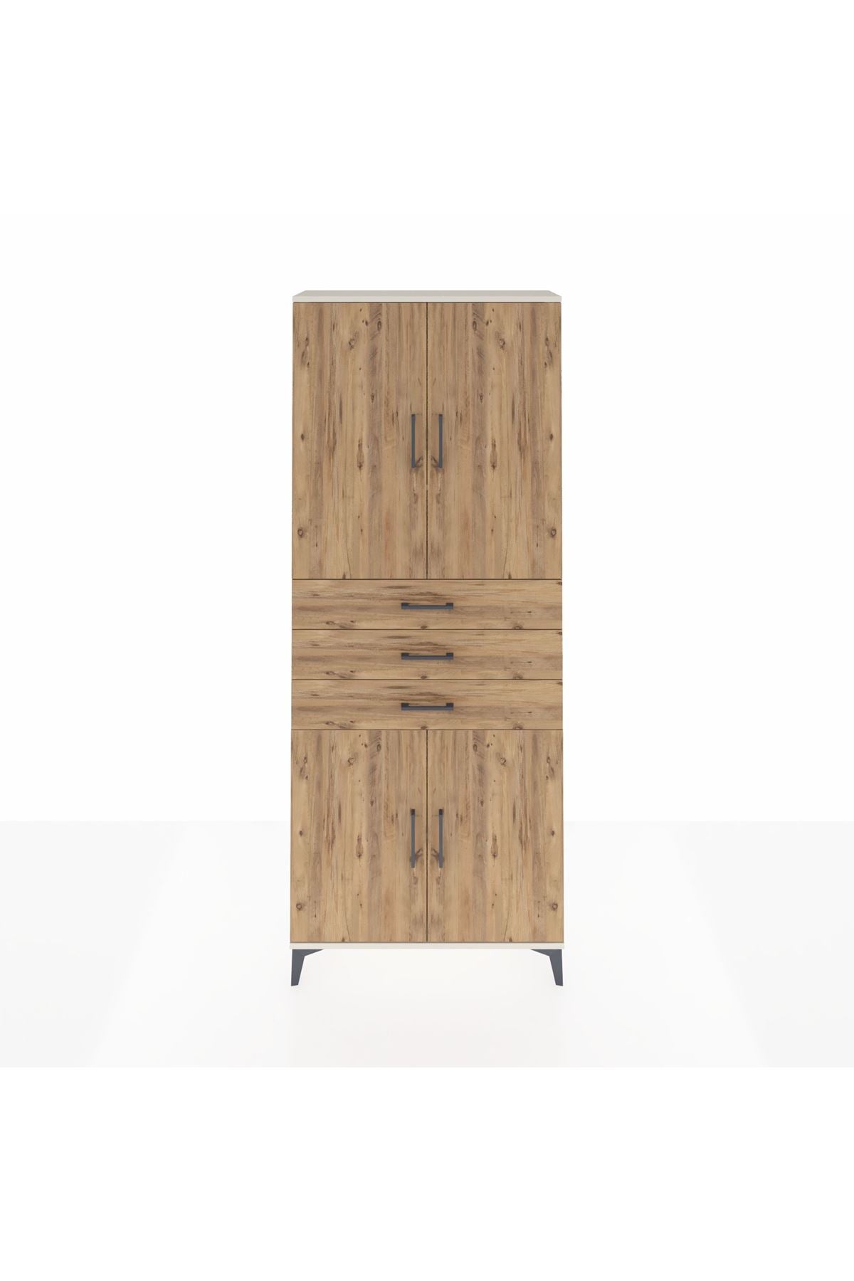 Arges Dolap 4 Raflı 3 Çekmeceli 4 Kapaklı 88x30x221 - S30M166V3A