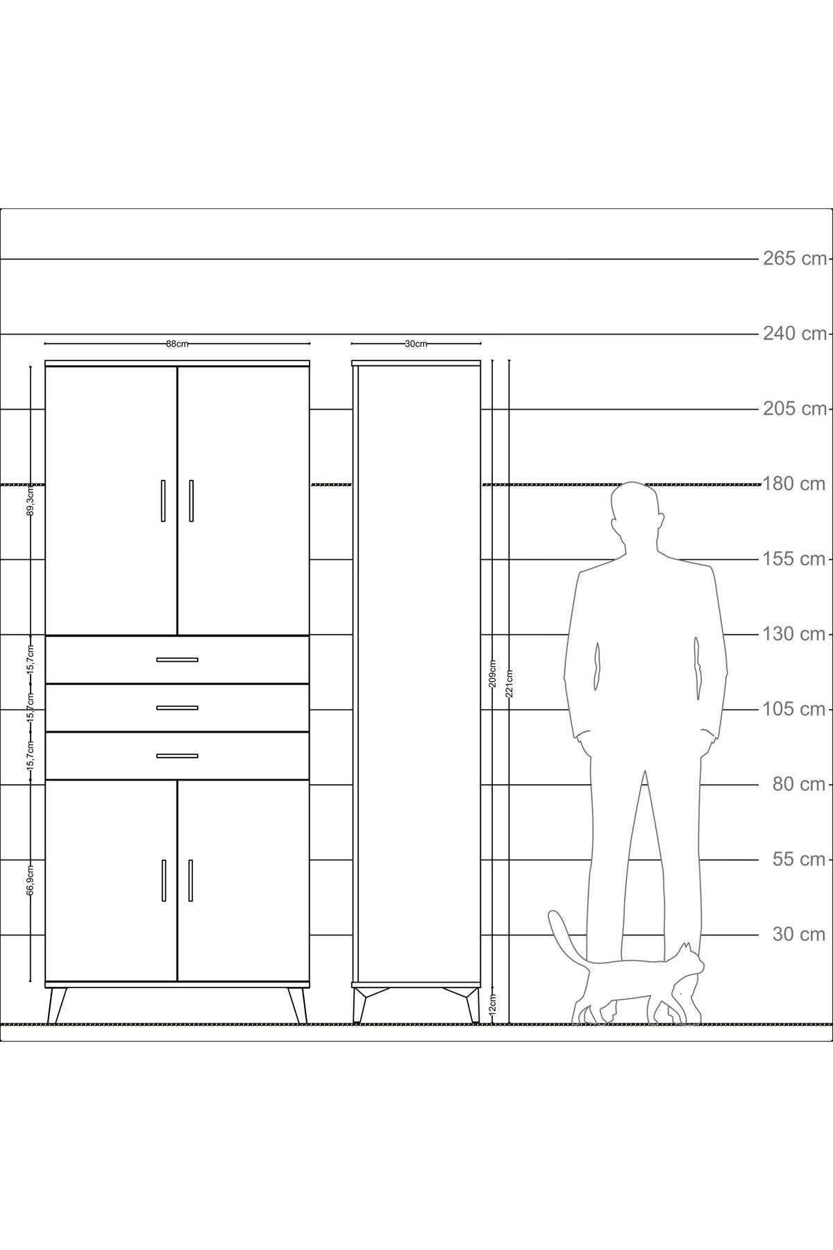Arges Dolap 4 Raflı 3 Çekmeceli 4 Kapaklı 88x30x221 - S30M166V2A