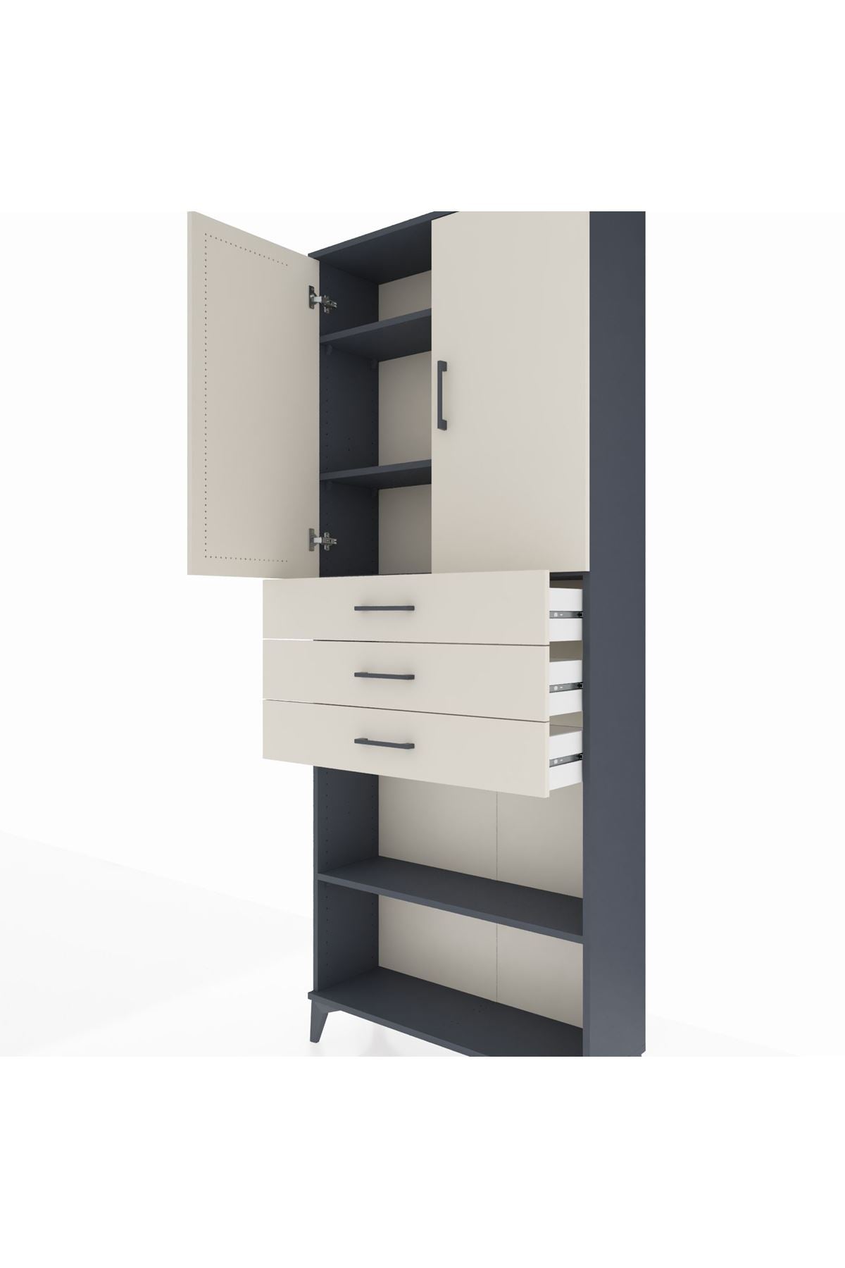 Arges Dolap 4 Raflı 3 Çekmeceli 2 Kapaklı 88x30x221 - S30M167V4A