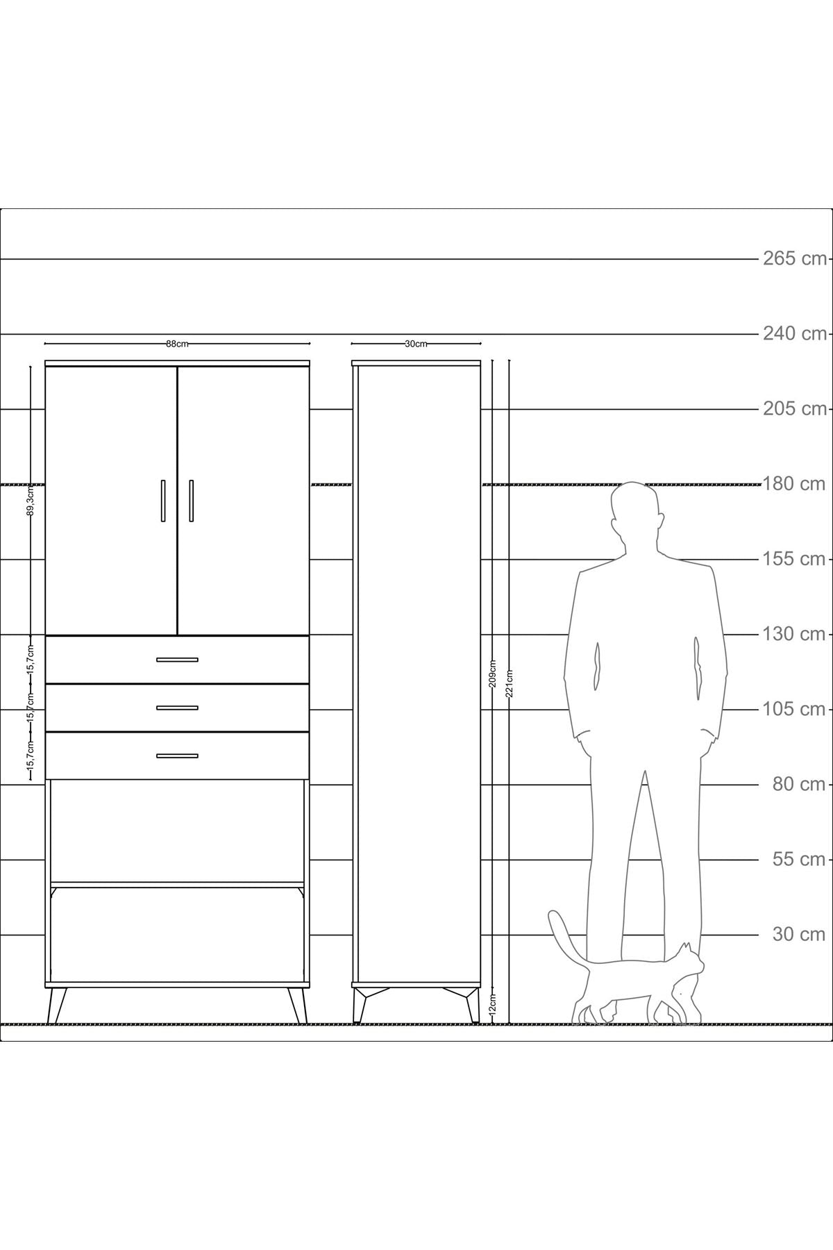 Arges Dolap 4 Raflı 3 Çekmeceli 2 Kapaklı 88x30x221 - S30M167V9A