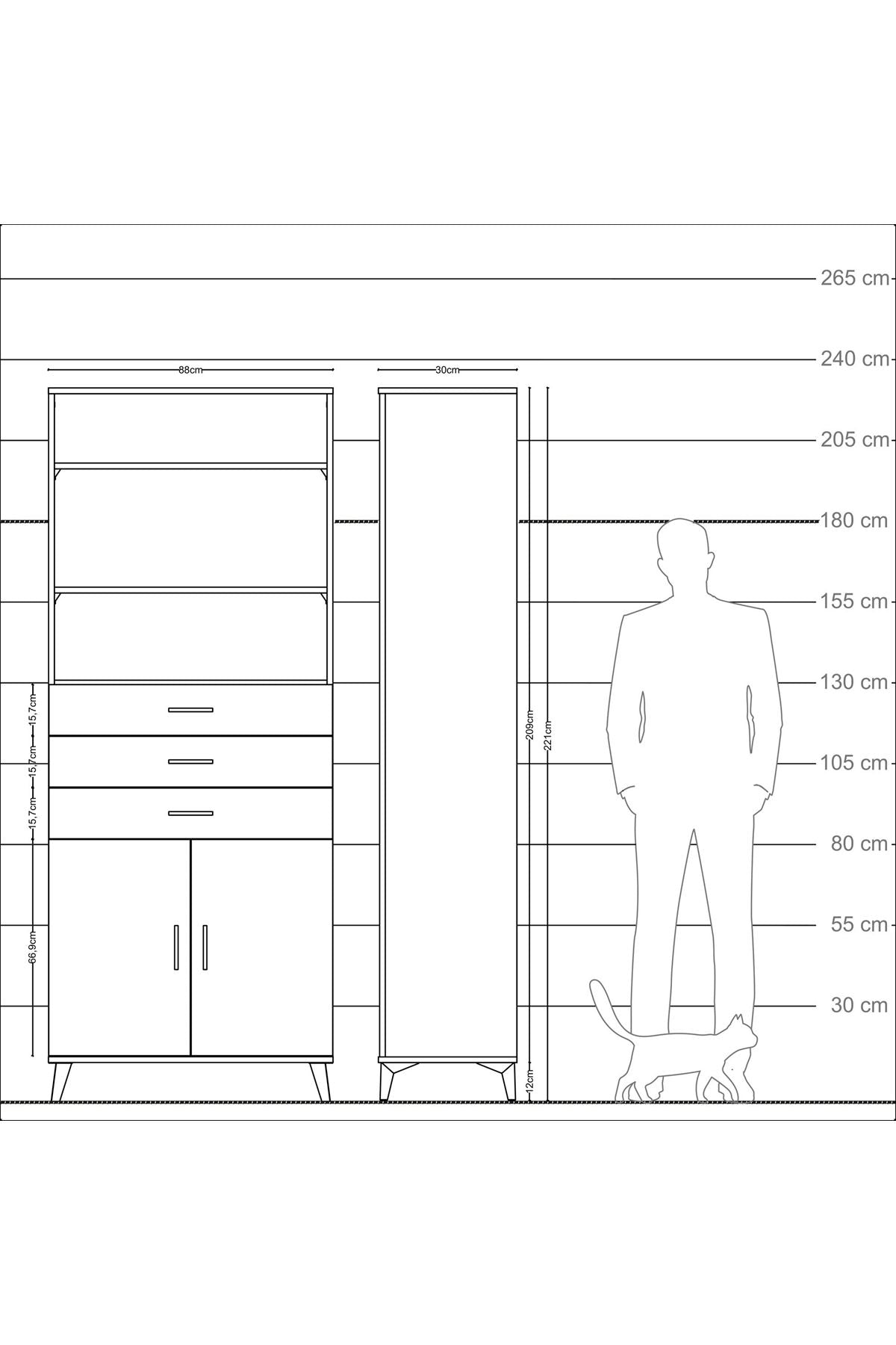 Arges Dolap 4 Raflı 3 Çekmeceli 2 Kapaklı 88x30x221 - S30M168V6A