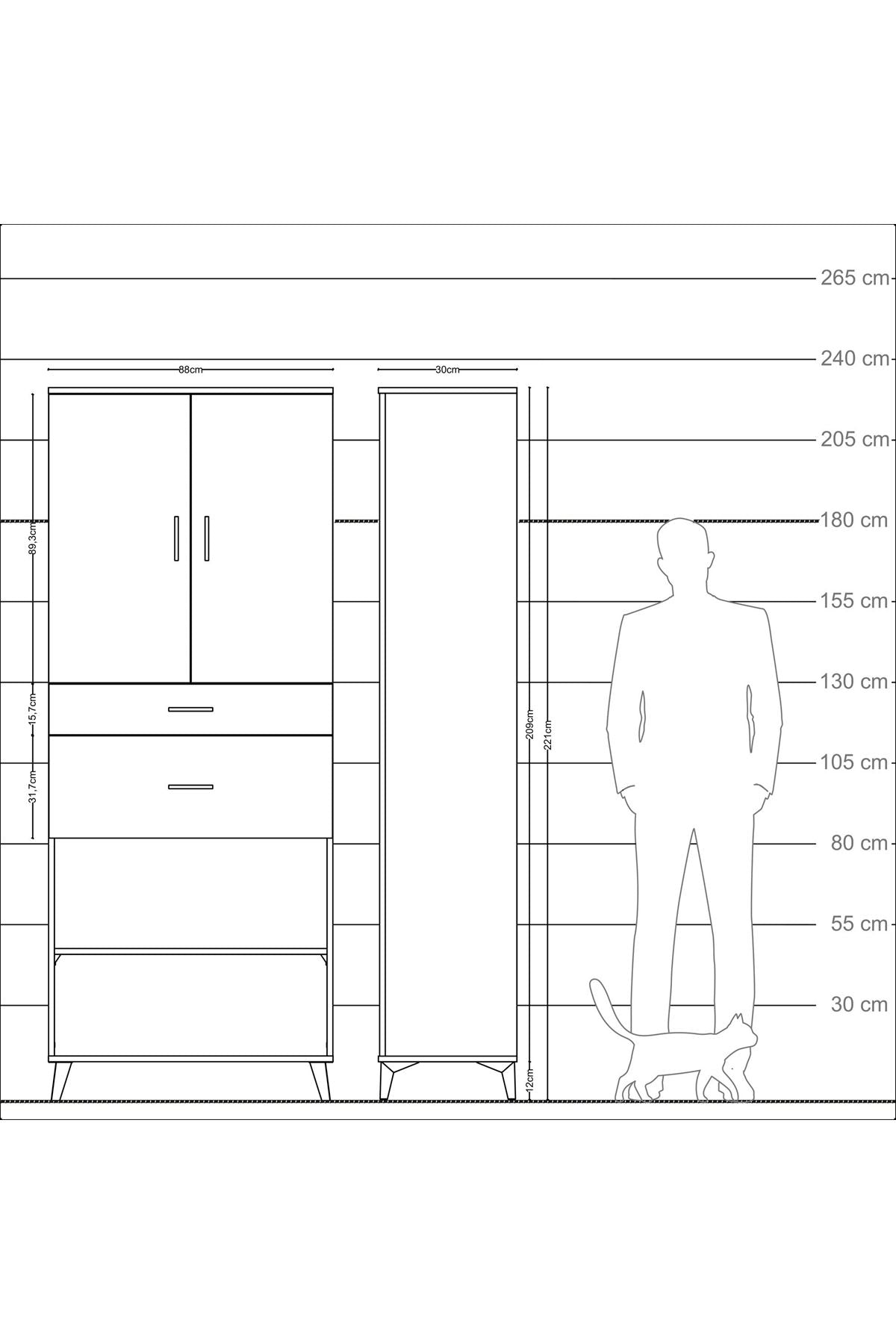 Arges Dolap 4 Raflı 2 Çekmeceli 2 Kapaklı 88x30x221 - S30M171V3A