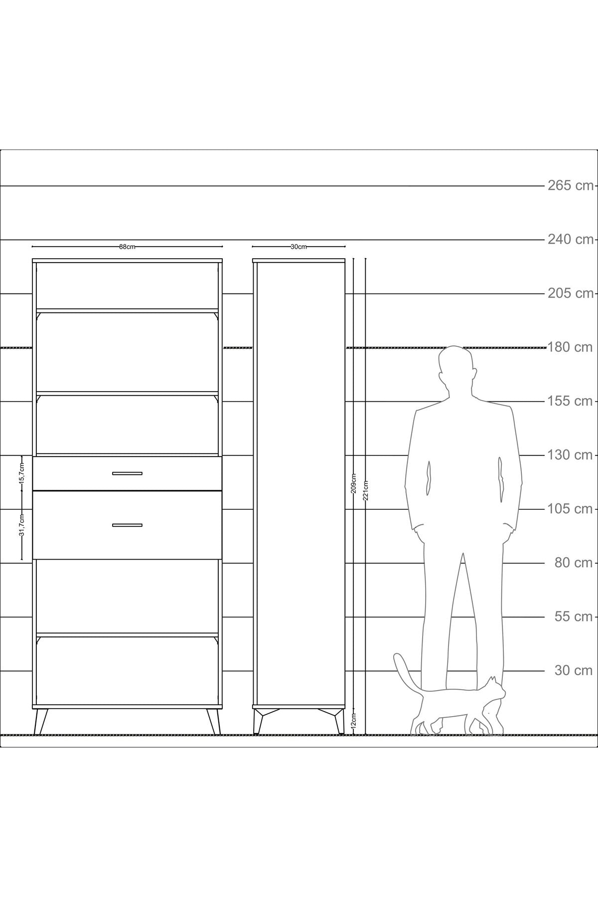 Arges Dolap 4 Raflı 2 Çekmeceli 88x30x221 - S30M173V6A