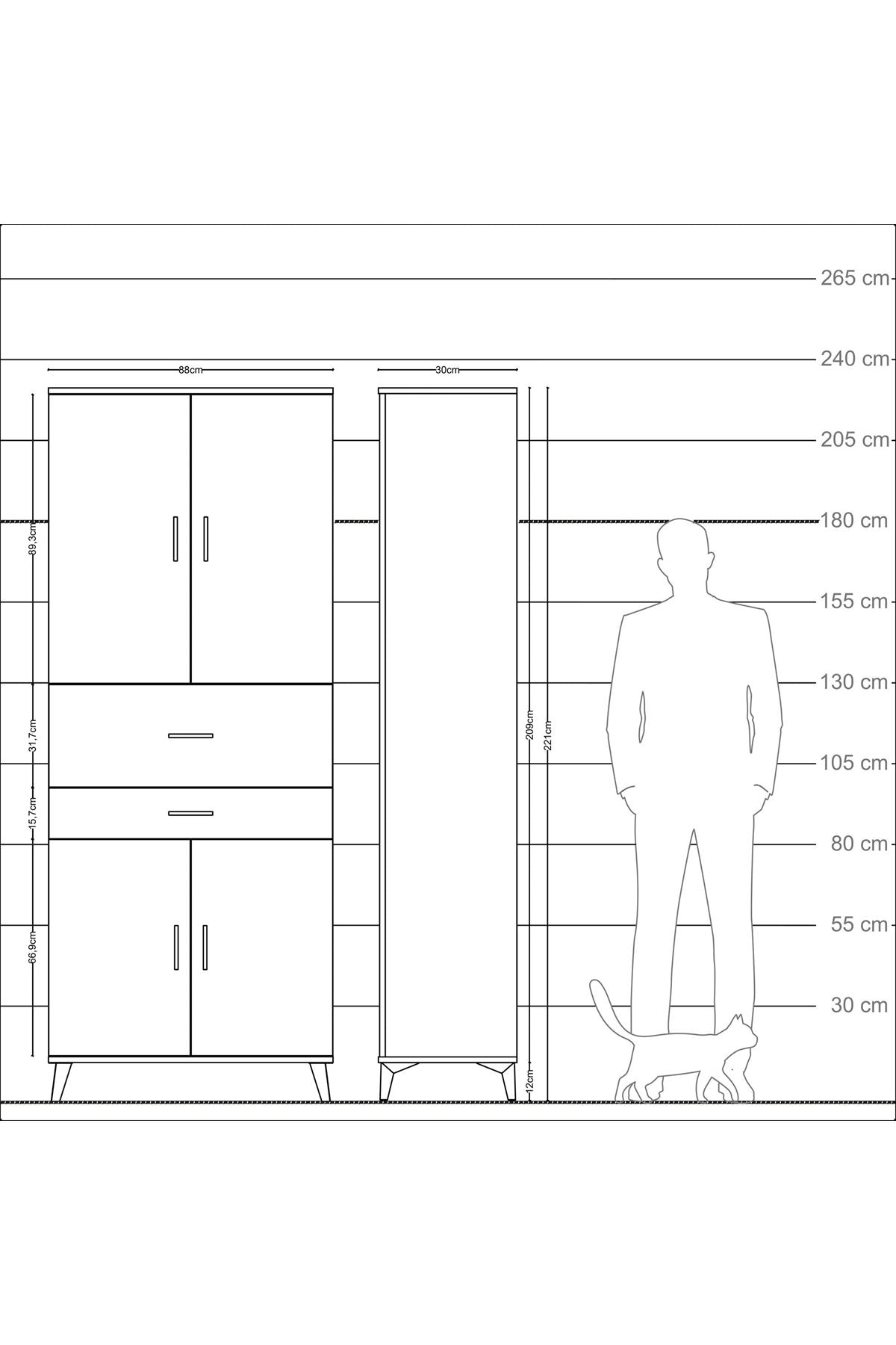 Arges Dolap 4 Raflı 2 Çekmeceli 4 Kapaklı 88x30x221 - S30M174V2A