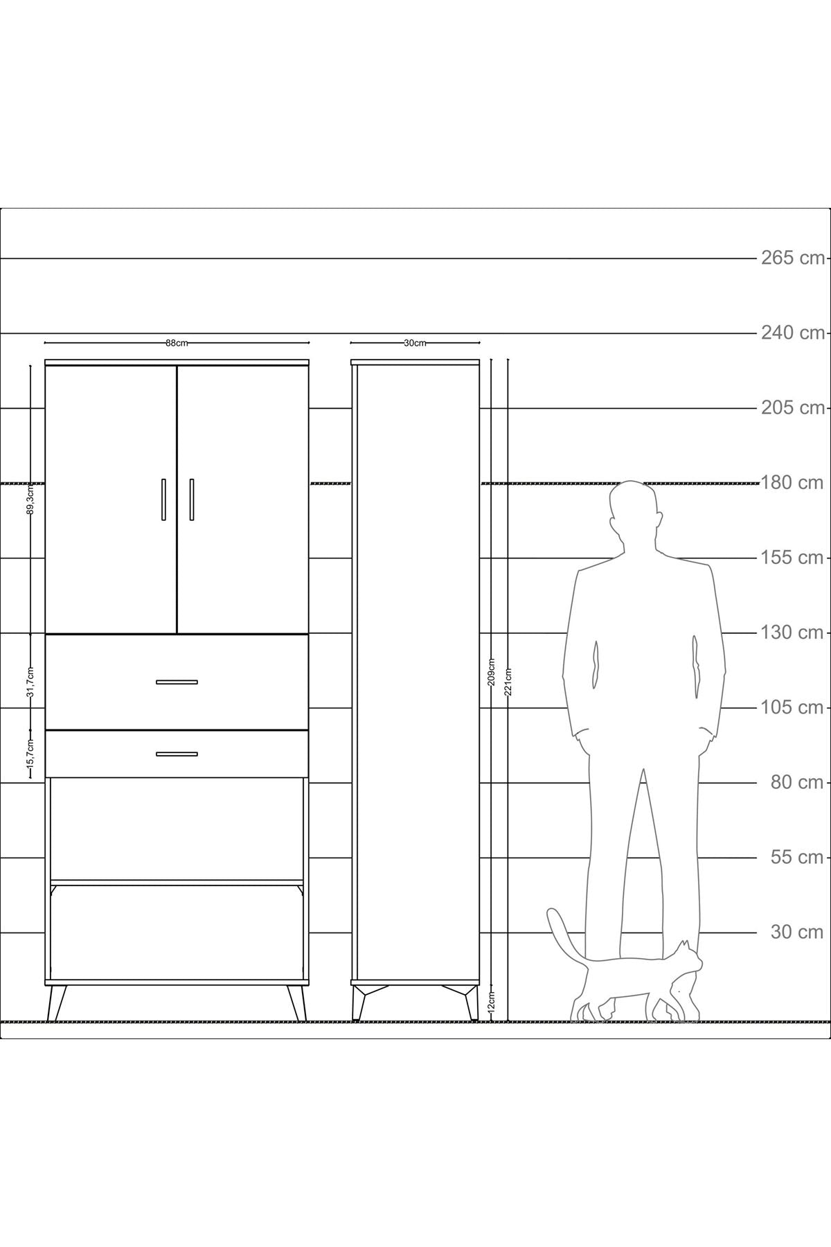 Arges Dolap 4 Raflı 2 Çekmeceli 2 Kapaklı 88x30x221 - S30M175V6A