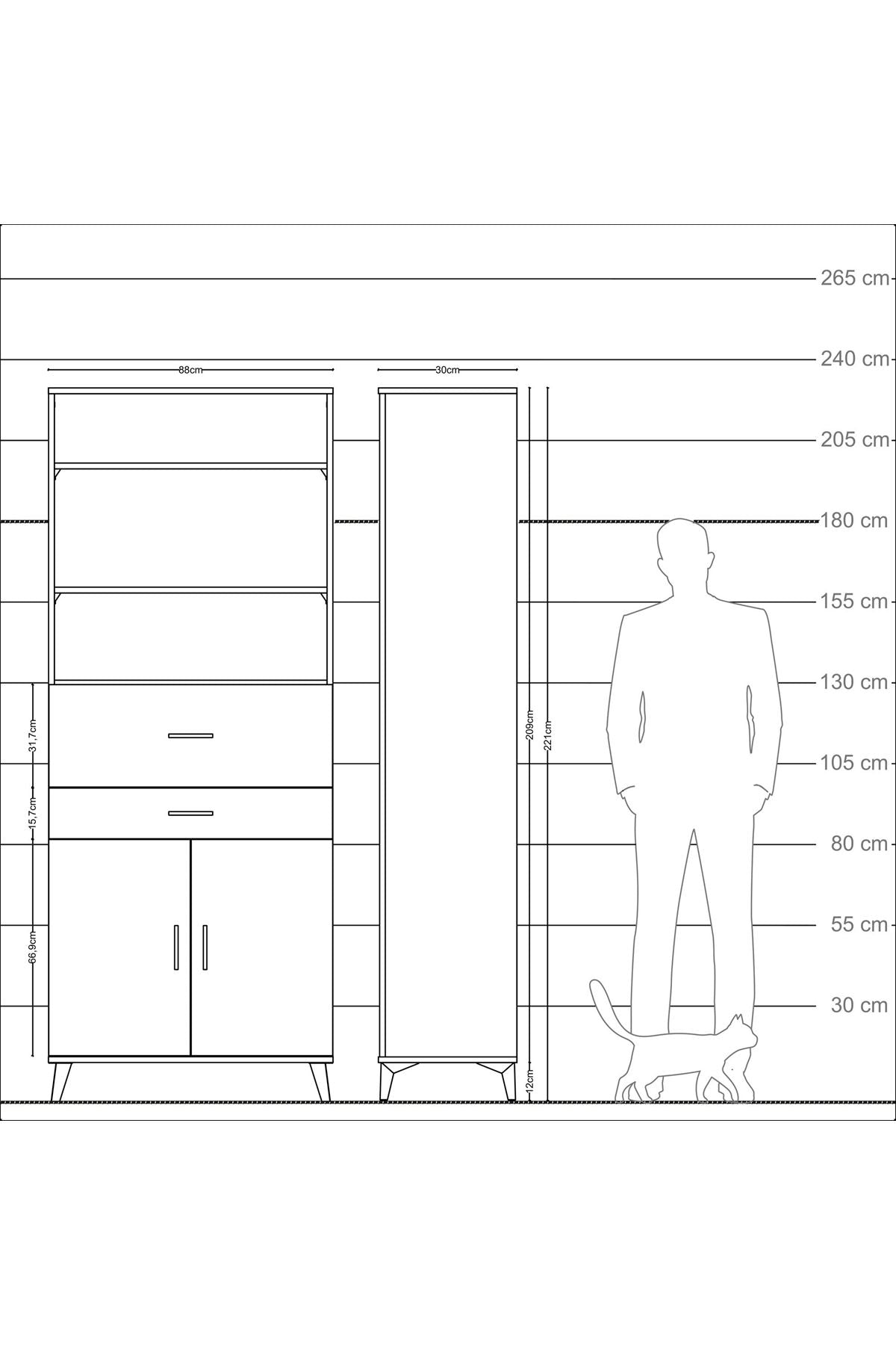 Arges Dolap 4 Raflı 2 Çekmeceli 2 Kapaklı 88x30x221 - S30M176V5A
