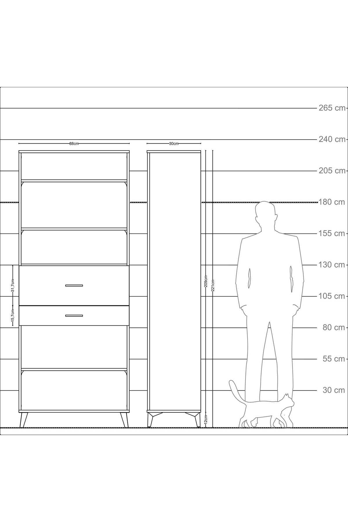 Arges Dolap 4 Raflı 2 Çekmeceli 88x30x221 - S30M177V5A