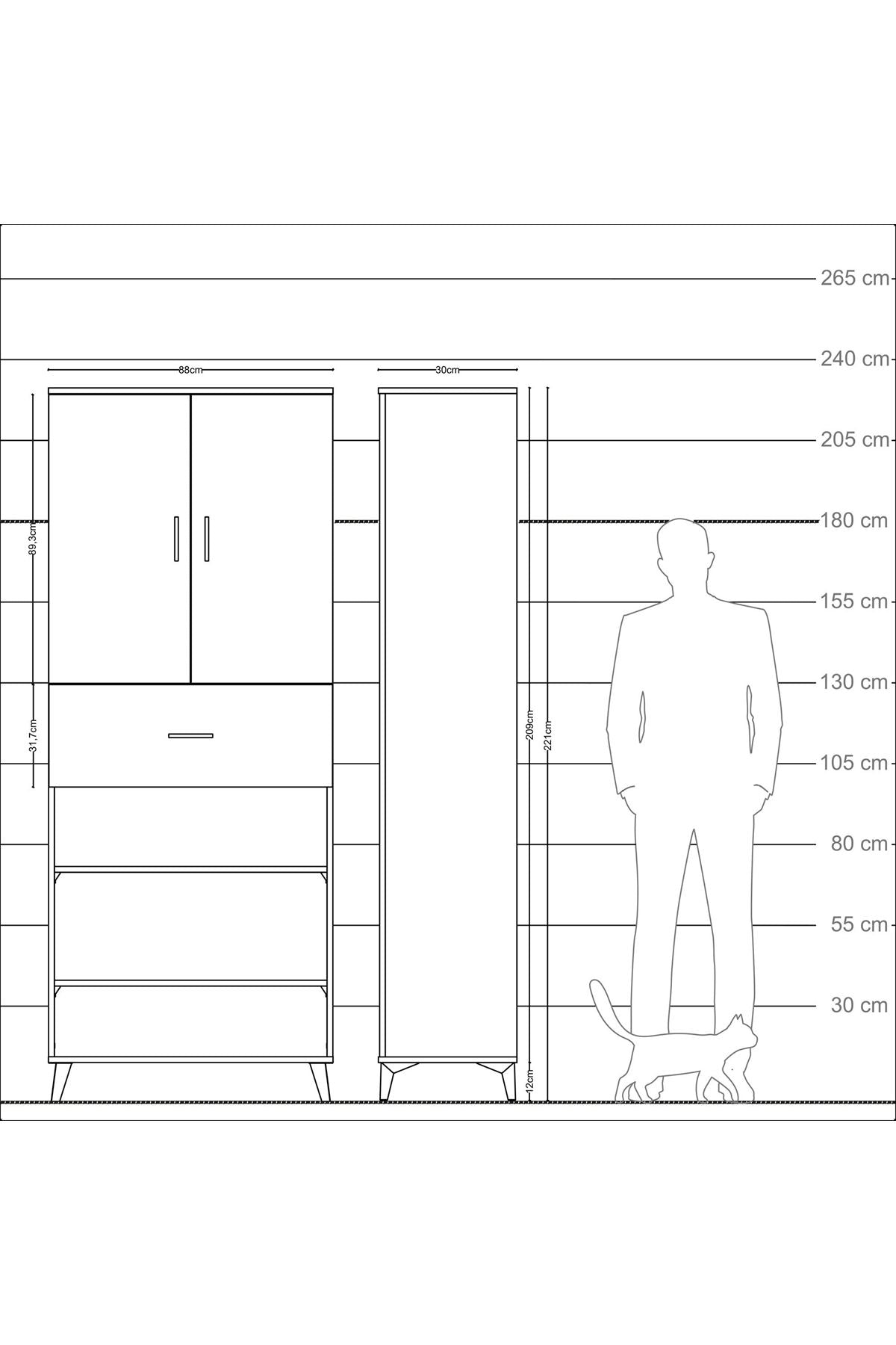 Arges Dolap 5 Raflı Tek Çekmeceli 2 Kapaklı 88x30x221 - S30M179V1A