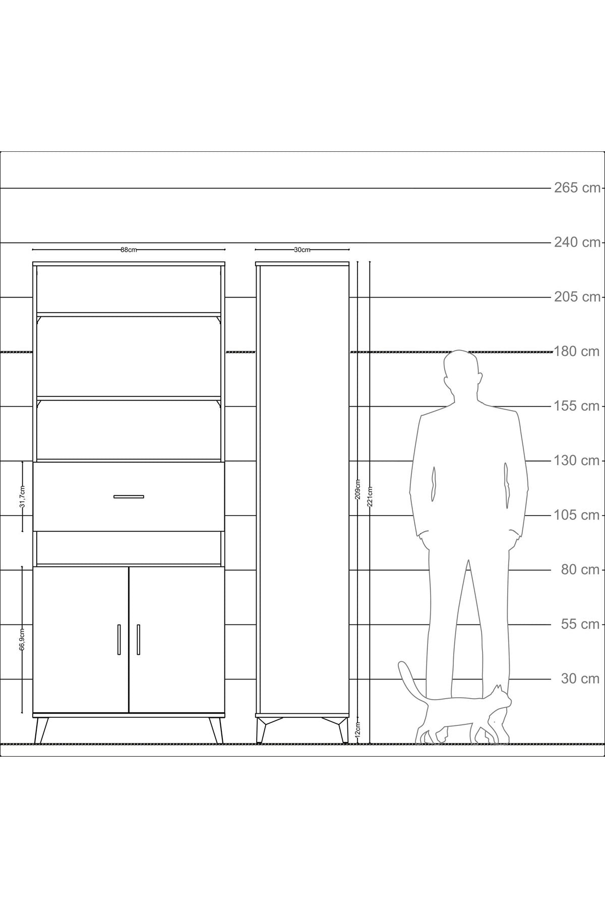 Arges Dolap 5 Raflı Tek Çekmeceli 2 Kapaklı 88x30x221 - S30M180V1A