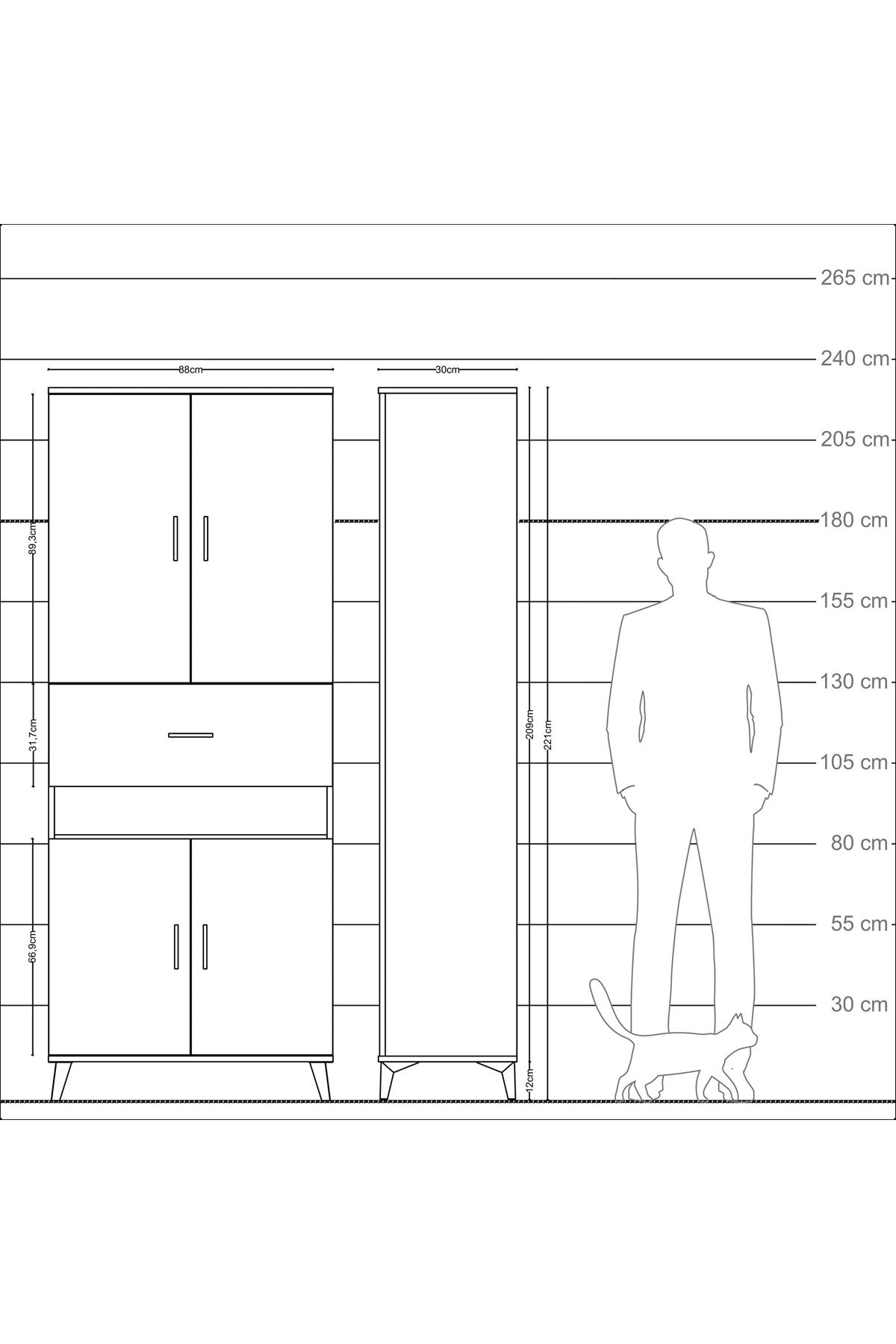 Arges Dolap 5 Raflı Tek Çekmeceli 4 Kapaklı 88x30x221 - S30M182V8A
