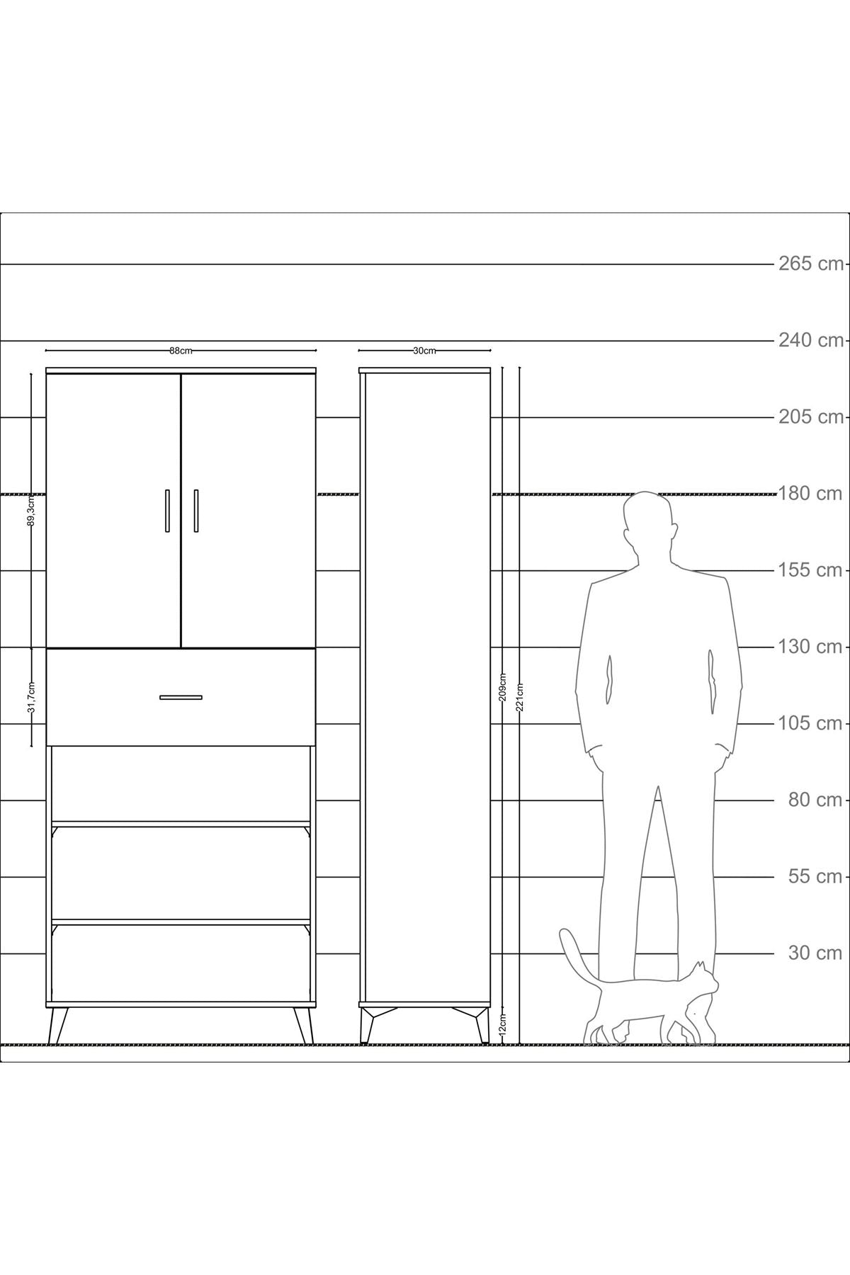 Arges Dolap 5 Raflı Tek Çekmeceli 2 Kapaklı 88x30x221 - S30M183V3A