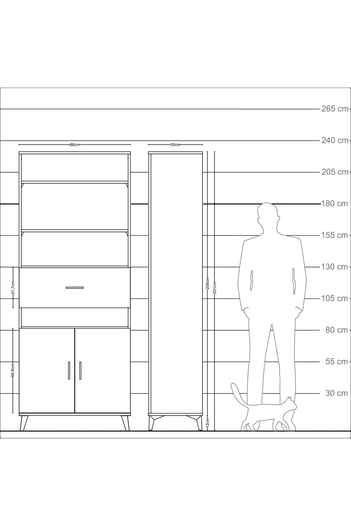 Arges Dolap 5 Raflı Tek Çekmeceli 2 Kapaklı 88x30x221 - S30M184V4A