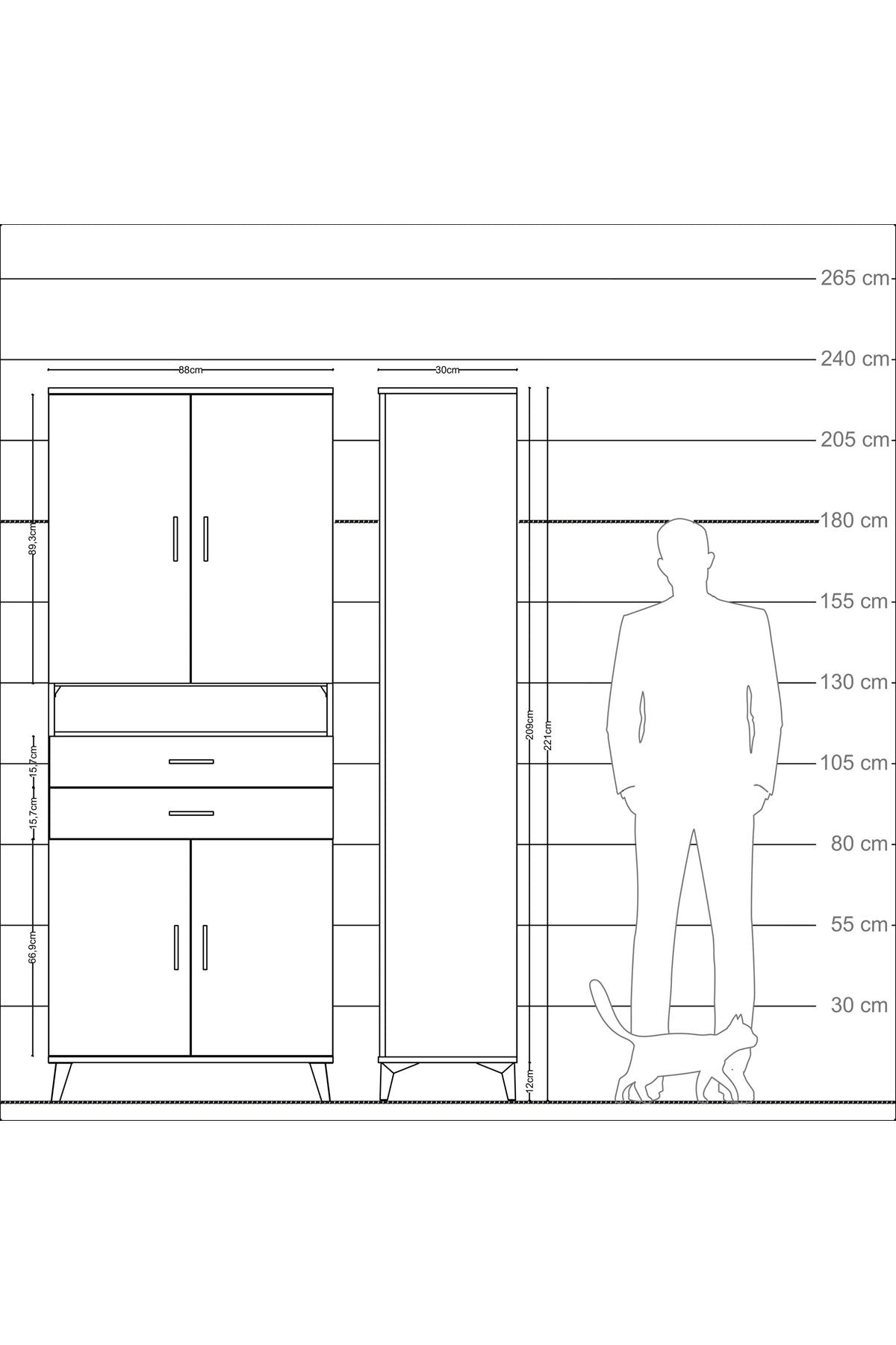 Arges Dolap 5 Raflı 2 Çekmeceli 4 Kapaklı 88x30x221 - S30M186V4A