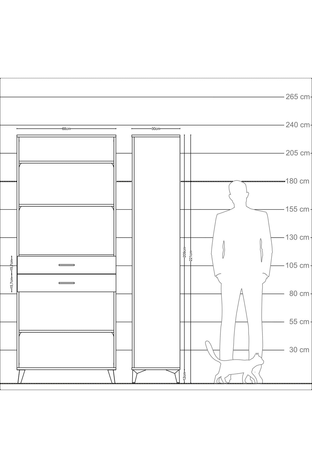 Arges Dolap 4 Raflı 2 Çekmeceli 88x30x221 - S30M189V2A
