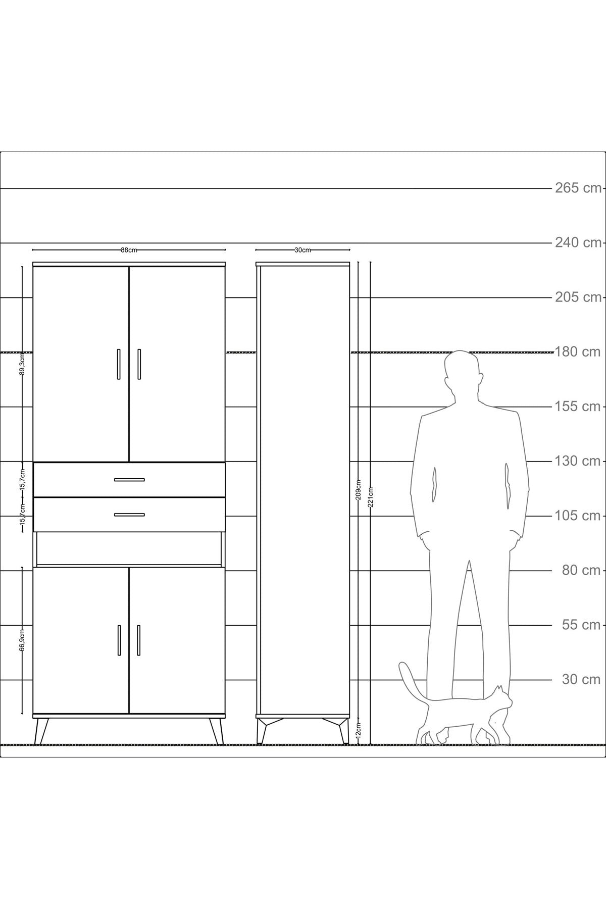 Arges Dolap 5 Raflı 2 Çekmeceli 4 Kapaklı 88x30x221 - S30M190V3A