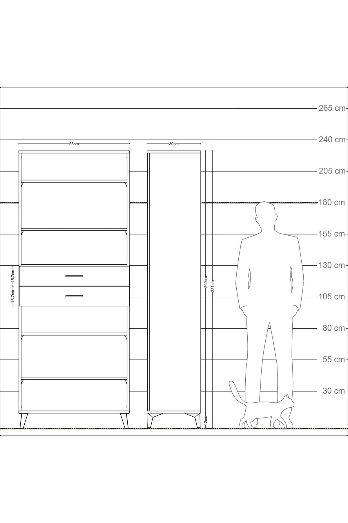 Arges Dolap 5 Raflı 2 Çekmeceli 88x30x221 - S30M193V5A