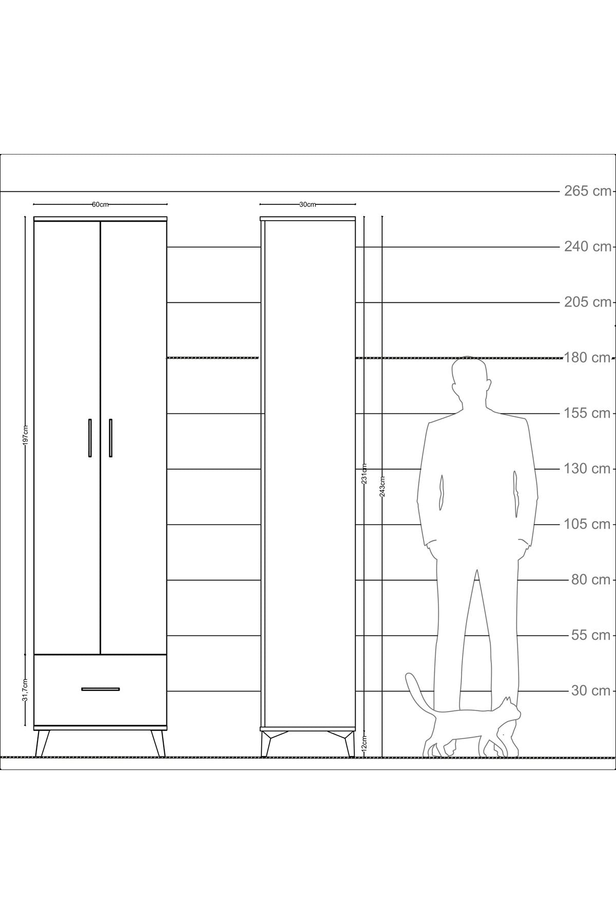 Arges Dolap 5 Raflı Tek Çekmeceli 2 Kapaklı 60x30x243 - S32M002V7A