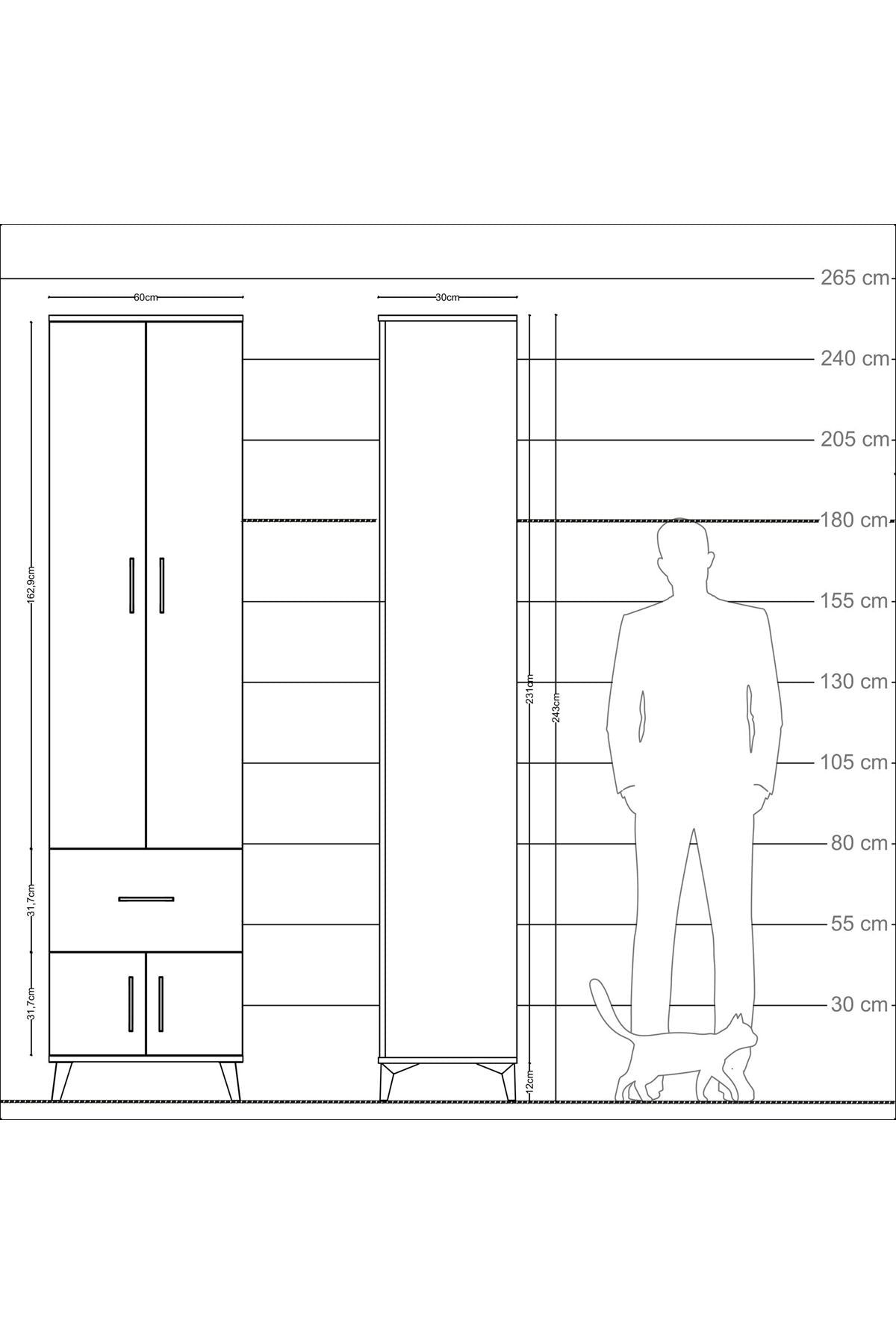 Arges Dolap 4 Raflı Tek Çekmeceli 4 Kapaklı 60x30x243 - S32M003V5A