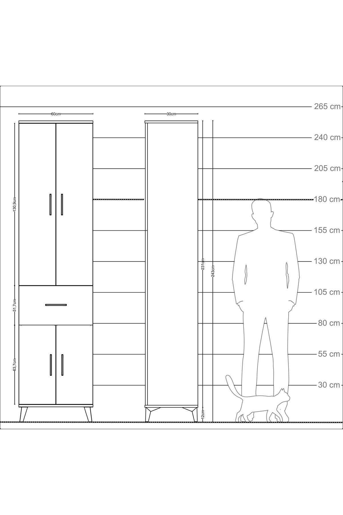 Arges Dolap 4 Raflı Tek Çekmeceli 4 Kapaklı 60x30x243 - S32M004V5A