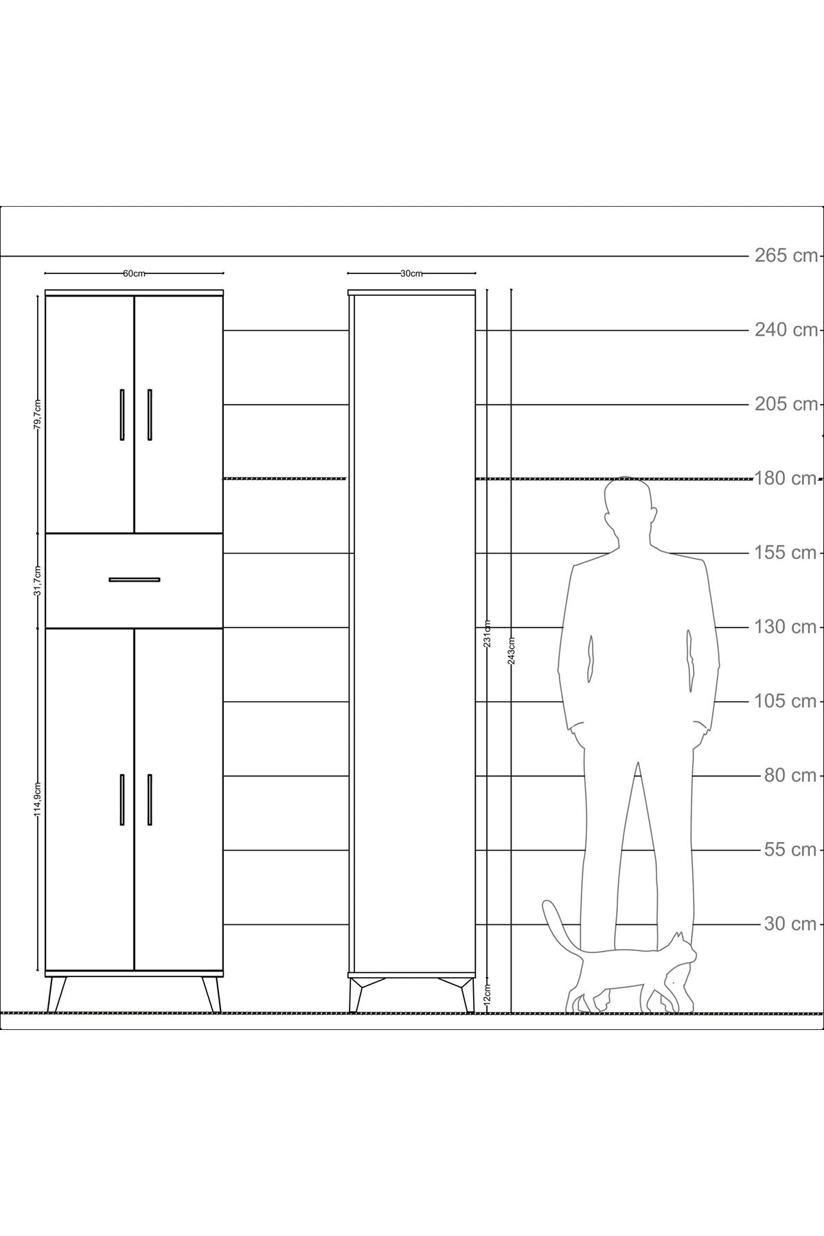 Arges Dolap 4 Raflı Tek Çekmeceli 4 Kapaklı 60x30x243 - S32M005V4A