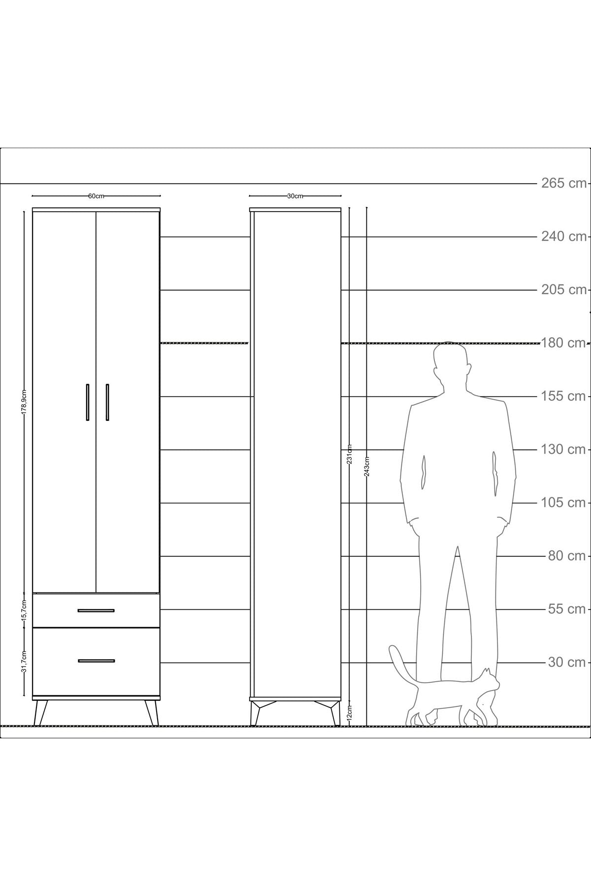 Arges Dolap 4 Raflı 2 Çekmeceli 2 Kapaklı 60x30x243 - S32M006V9A