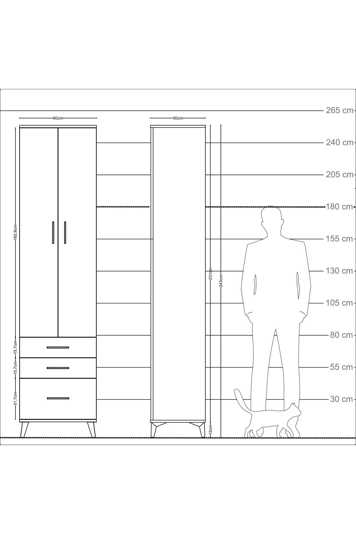 Arges Dolap 4 Raflı 3 Çekmeceli 2 Kapaklı 60x30x243 - S32M007V6A