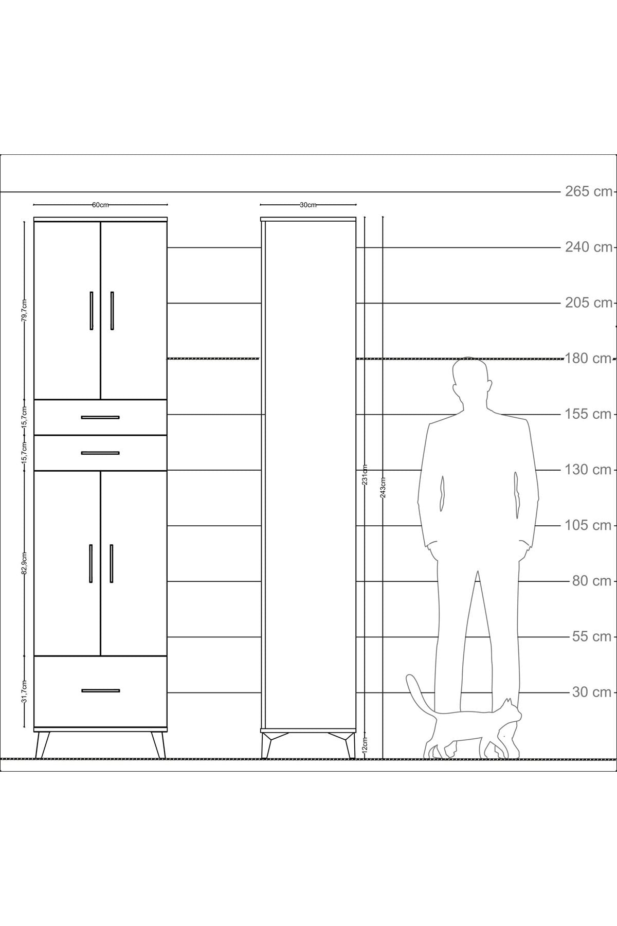 Arges Dolap 5 Raflı 3 Çekmeceli 4 Kapaklı 60x30x243 - S32M009V4A