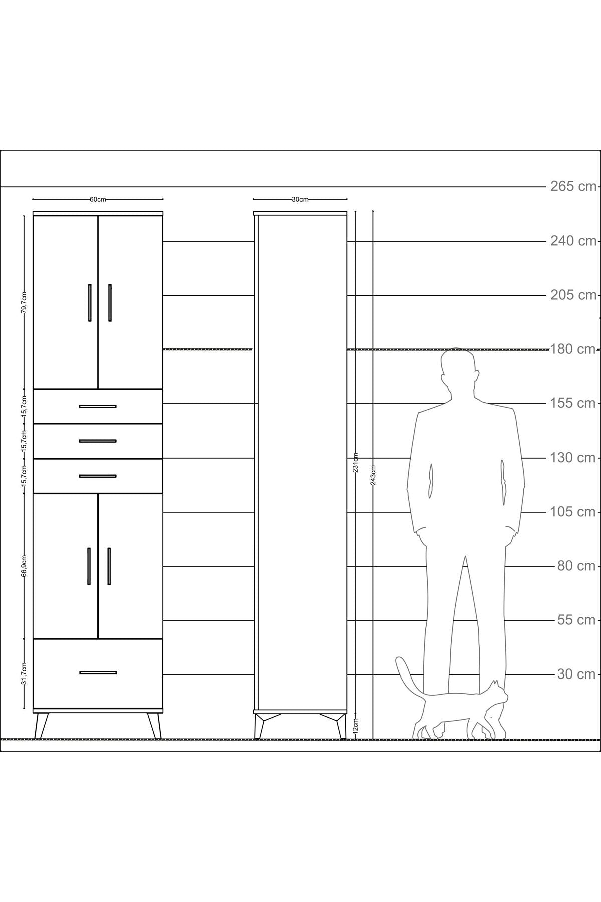 Arges Dolap 4 Raflı 4 Çekmeceli 4 Kapaklı 60x30x243 - S32M012V7A